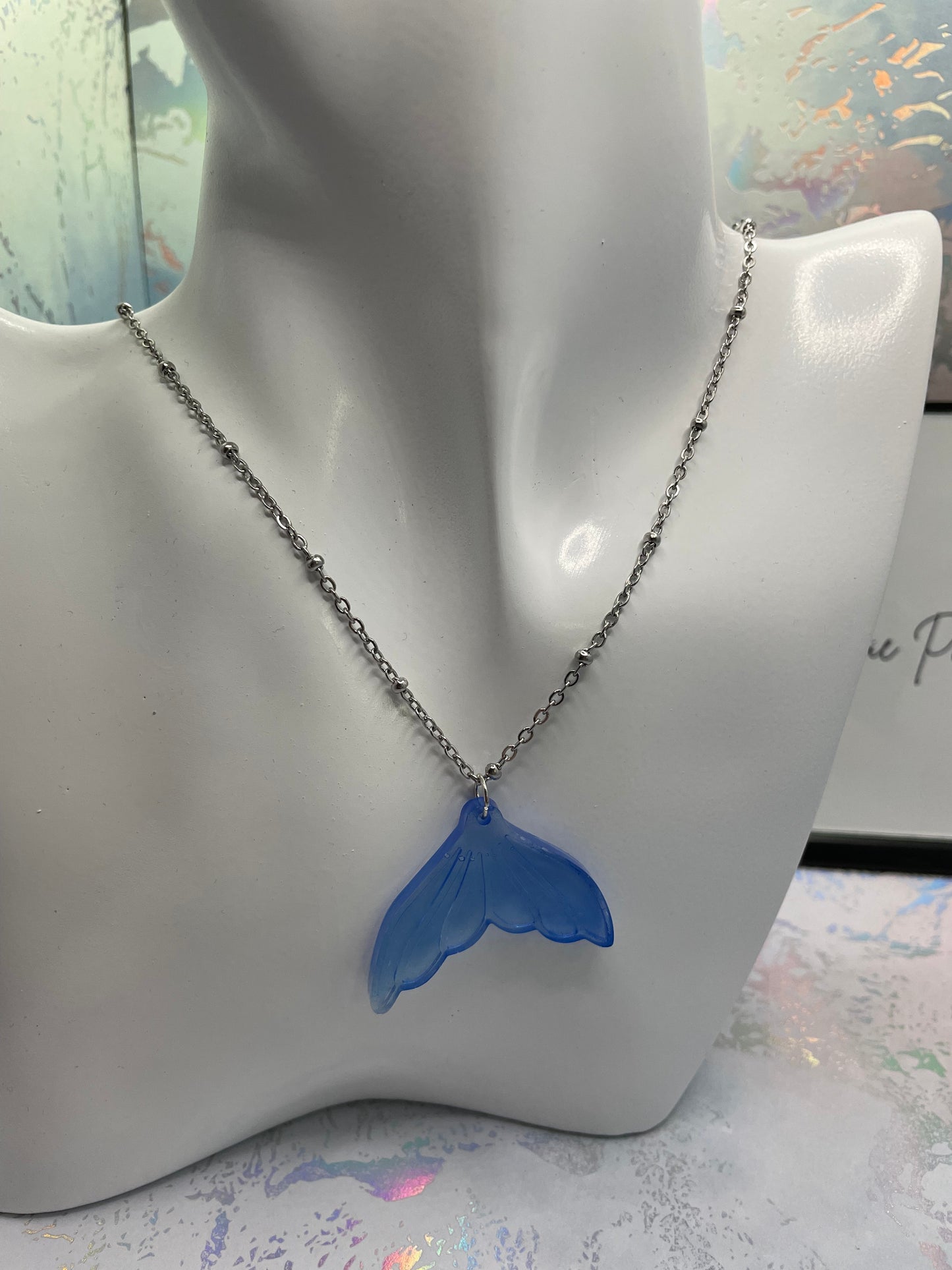 Collier queue de sirène bleue -26"Sans Nickel