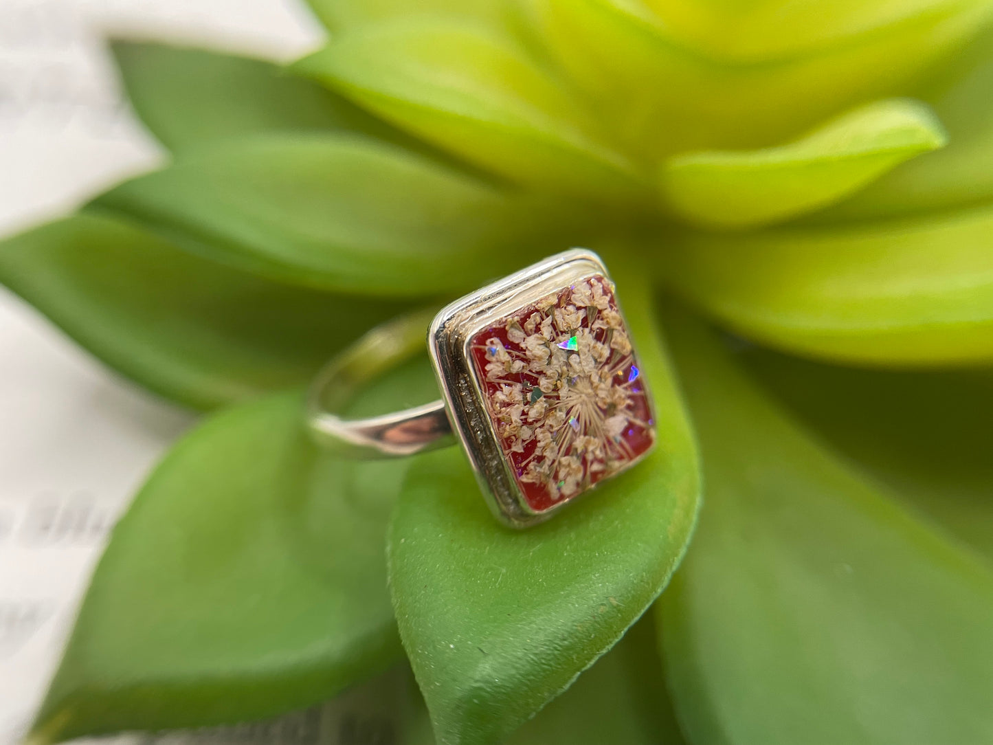 Red Queen Anne’s Lace Ring-Size 9US