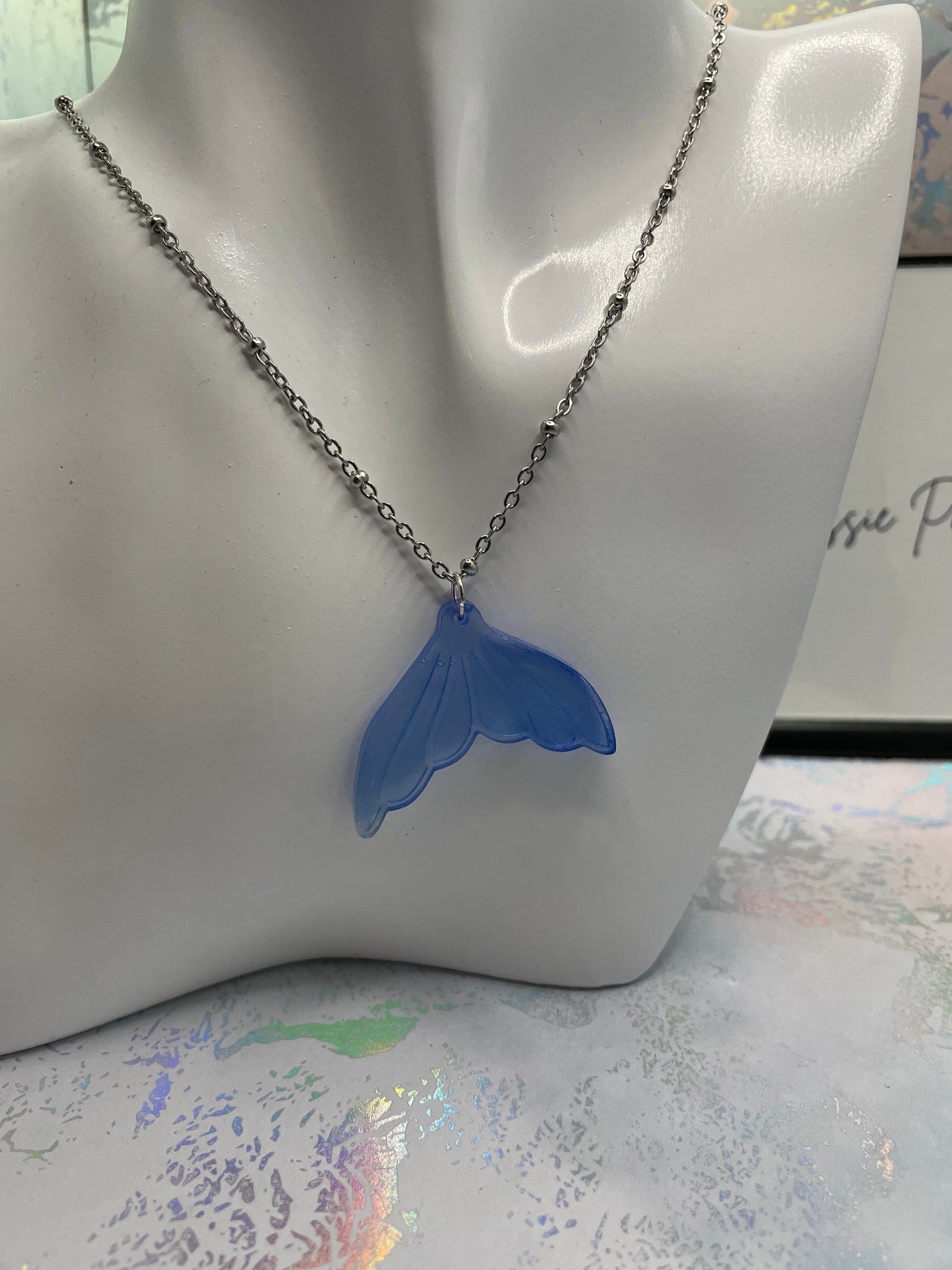 Collier queue de sirène bleue -26"Sans Nickel