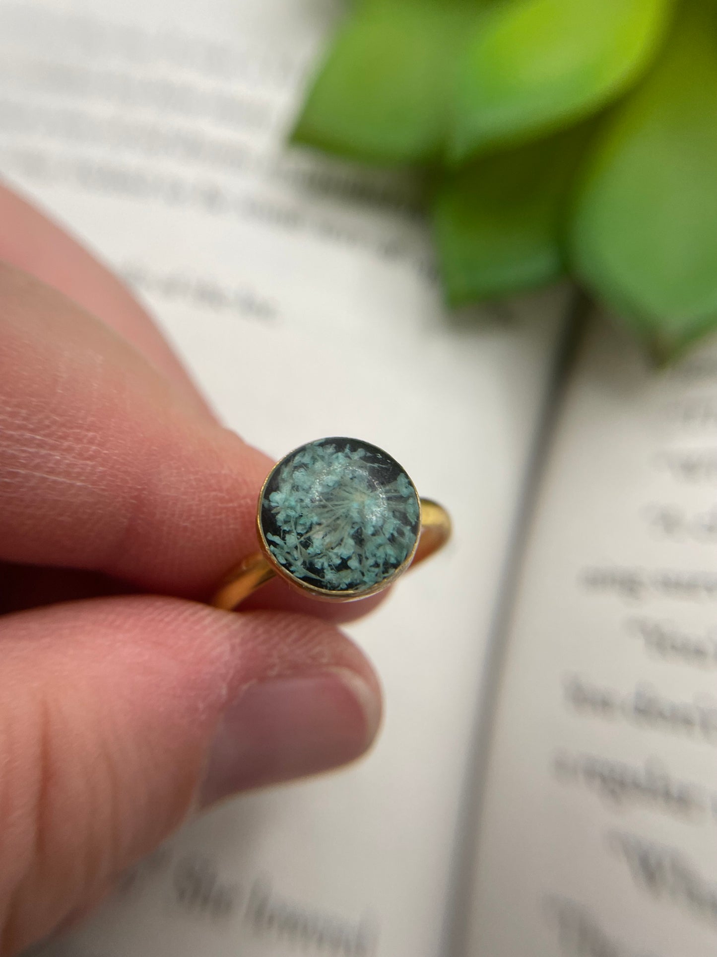 Blue Queen Anne's Lace Gold Ring-Size 9US