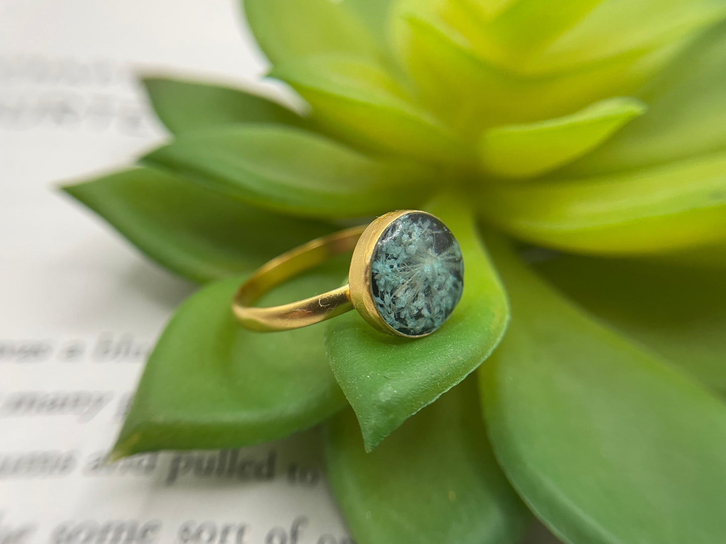 Blue Queen Anne's Lace Gold Ring-Size 9US