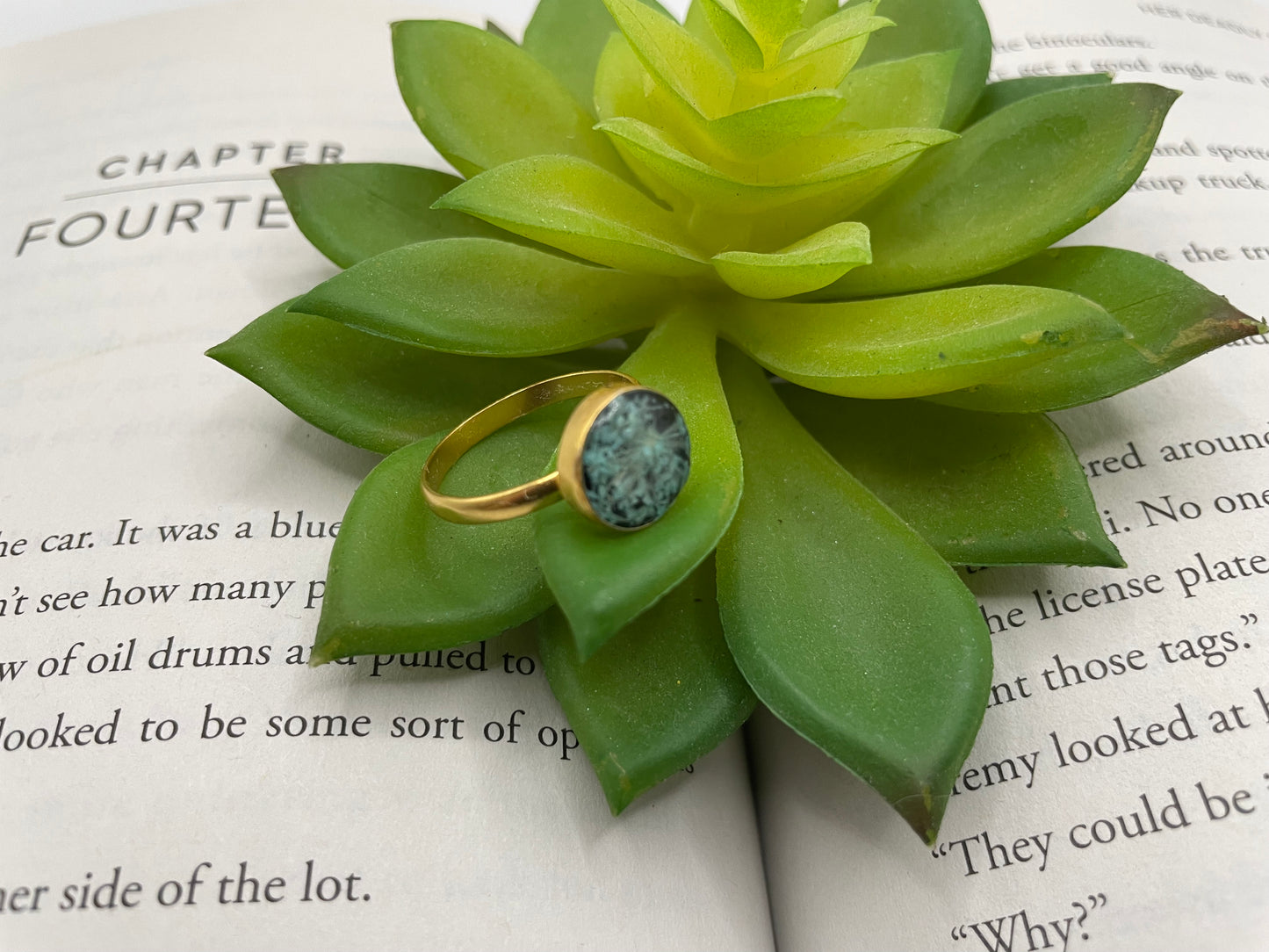 Blue Queen Anne's Lace Gold Ring-Size 9US