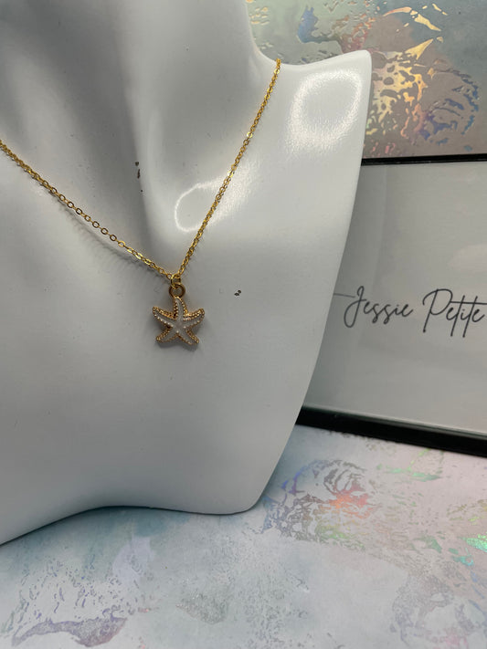 Collier étoile de mer en émail blanc - Sans nickel