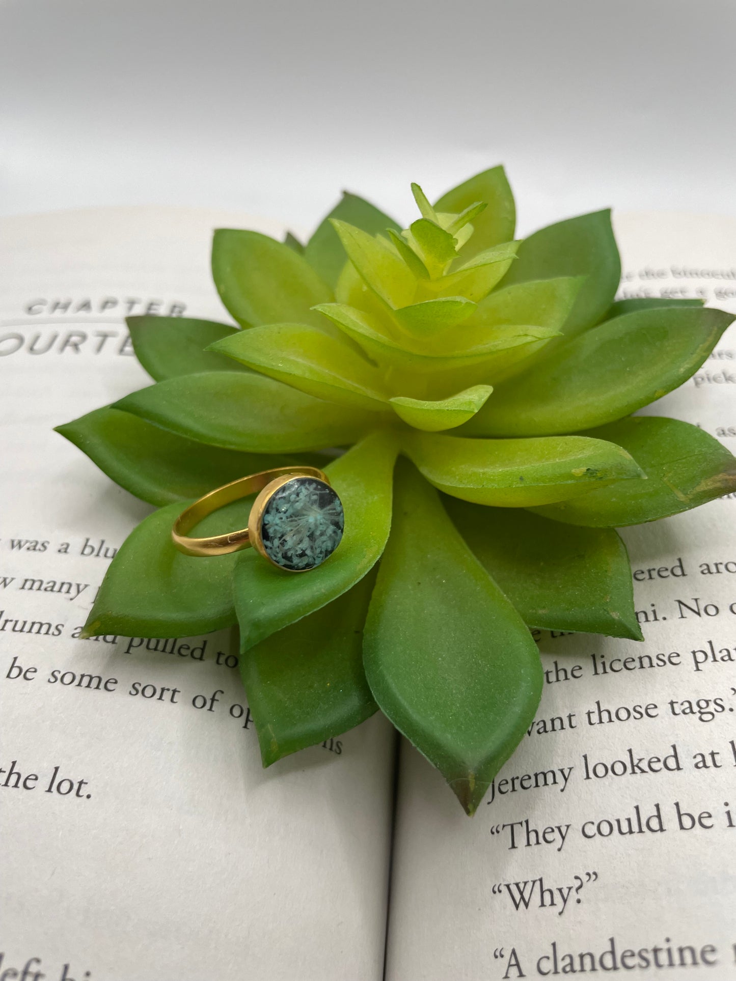 Blue Queen Anne's Lace Gold Ring-Size 9US