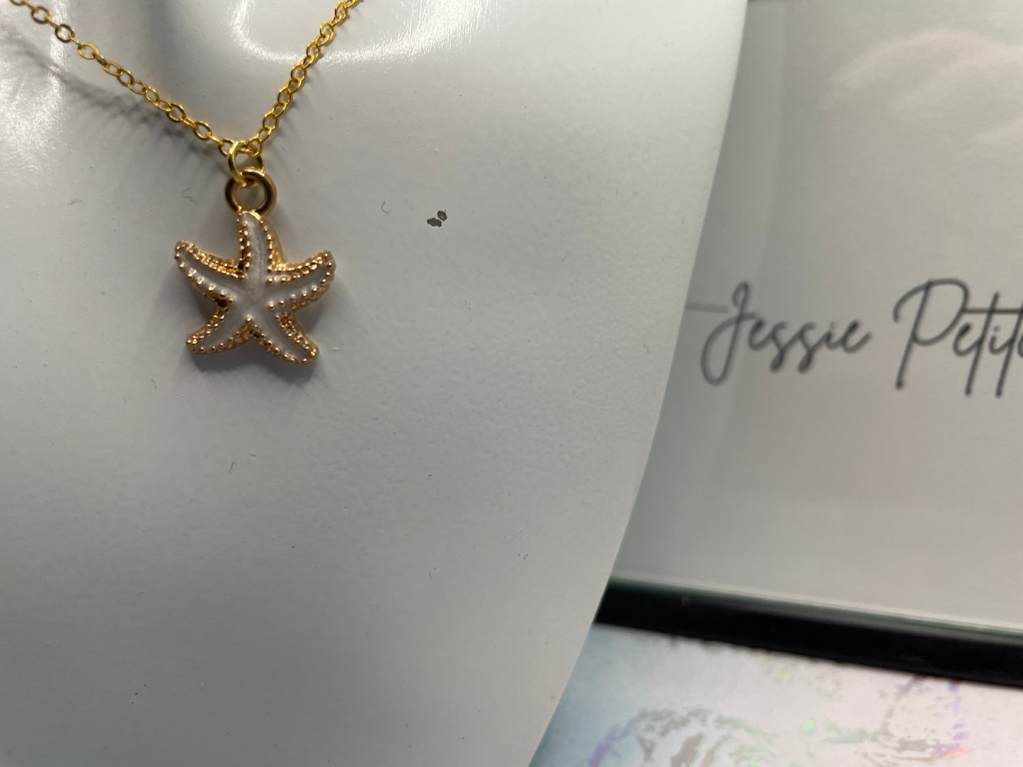 White Enamel Starfish 19'' Gold Chain -Nickel Free