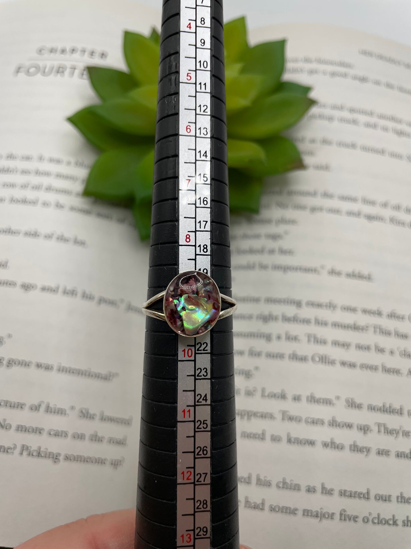 Oval Pink Shell Split Band Ring-Size 8US