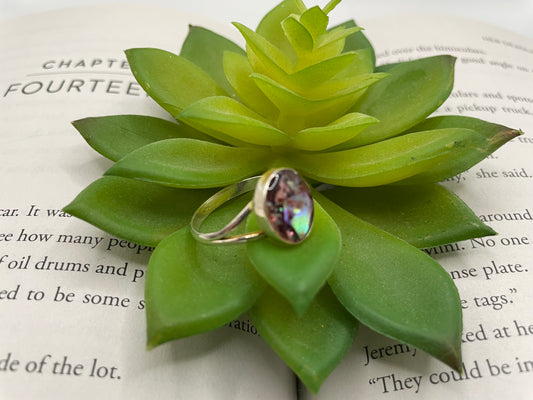 Oval Pink Shell Split Band Ring-Size 8US