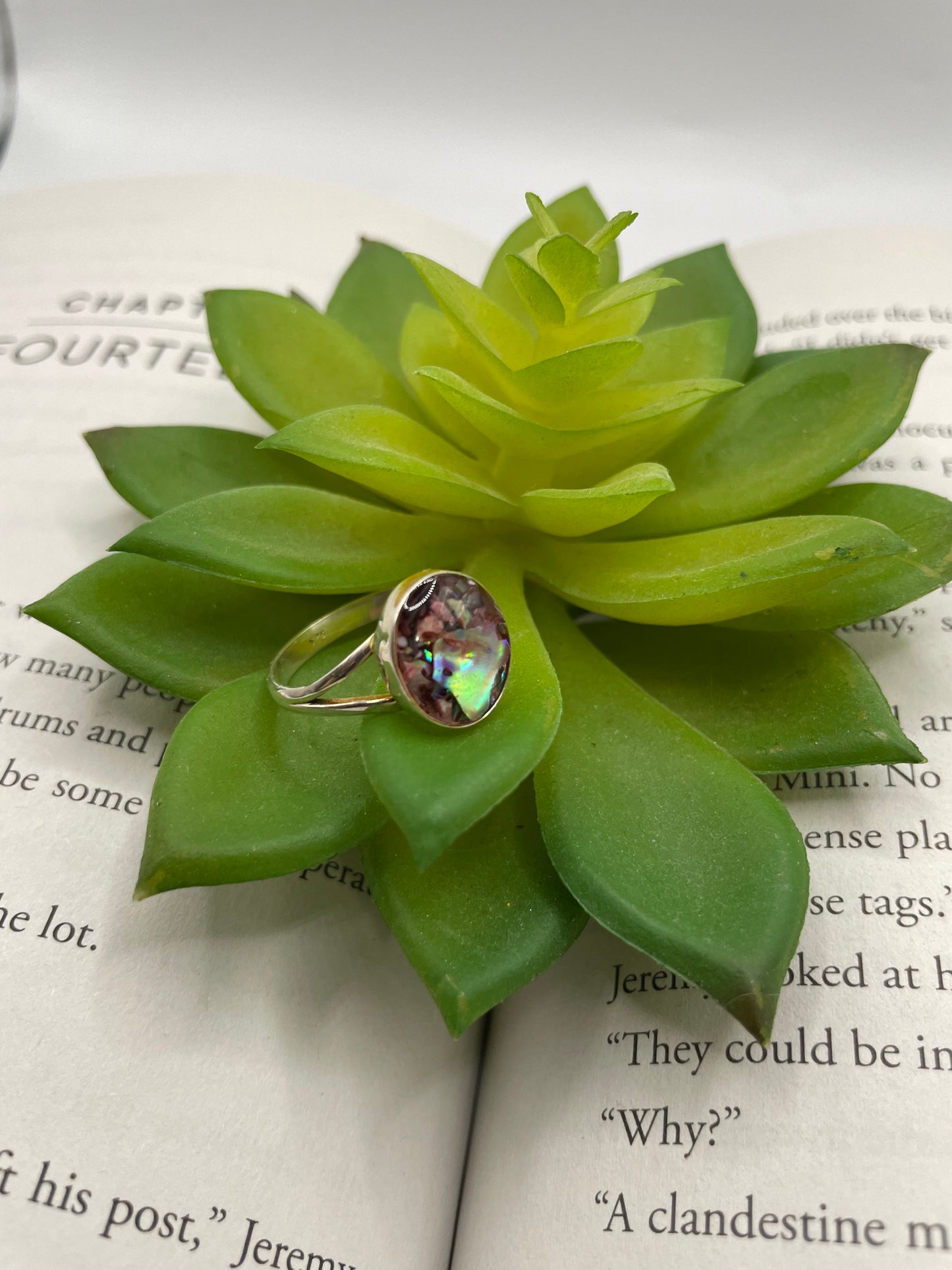 Oval Pink Shell Split Band Ring-Size 8US