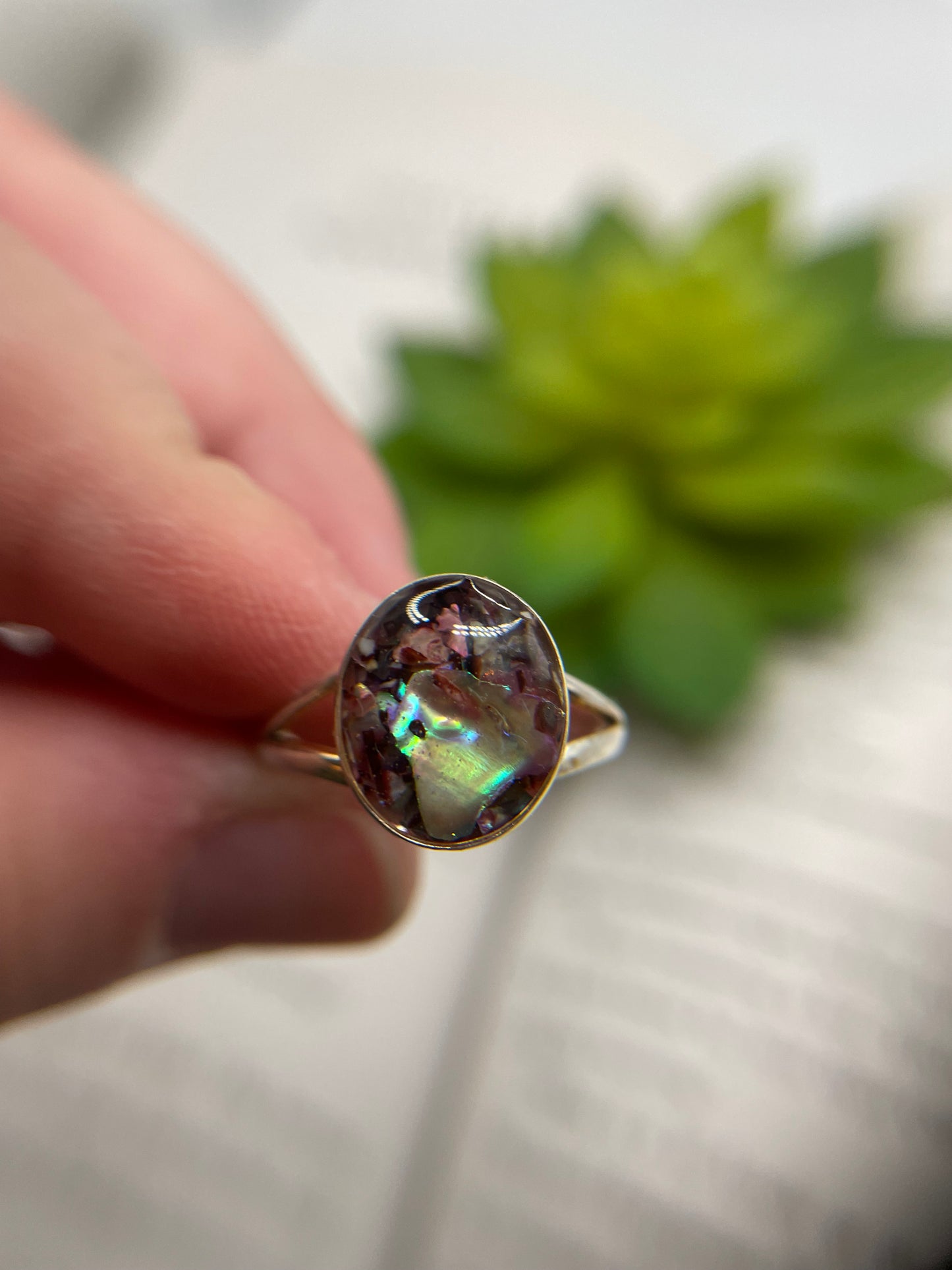 Oval Pink Shell Split Band Ring-Size 8US