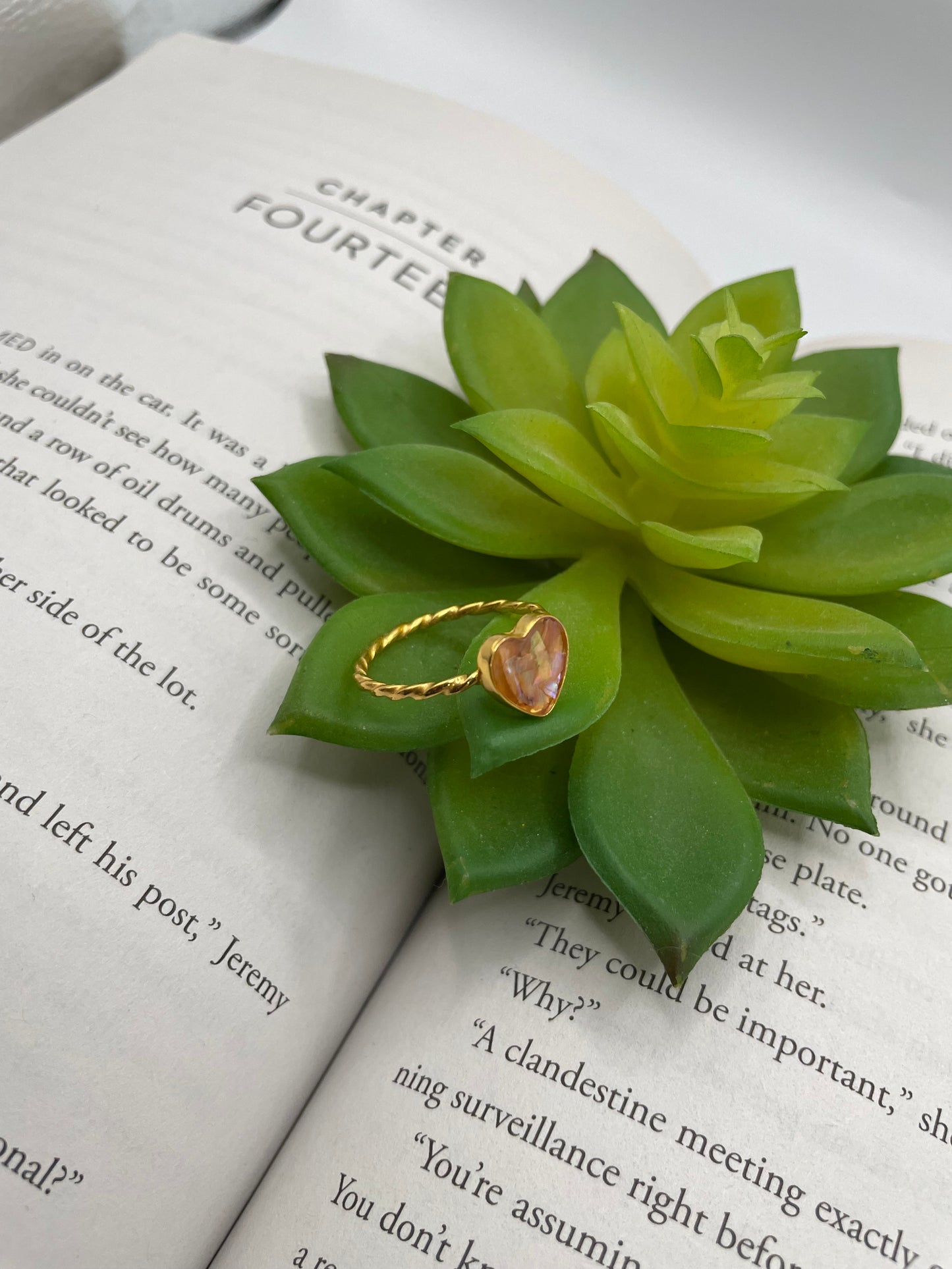 Pink Shell Gold Heart Ring-Size 9US