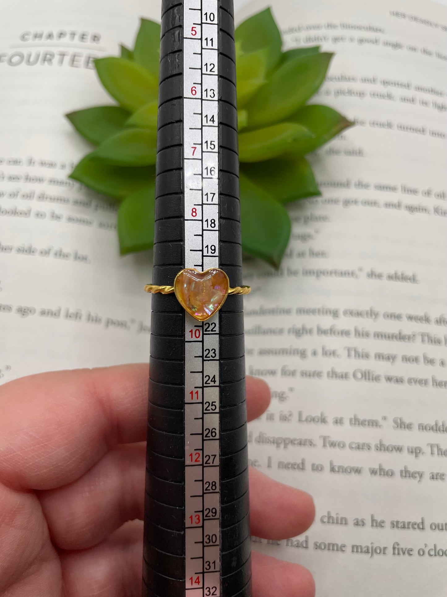 Pink Shell Gold Heart Ring-Size 9US