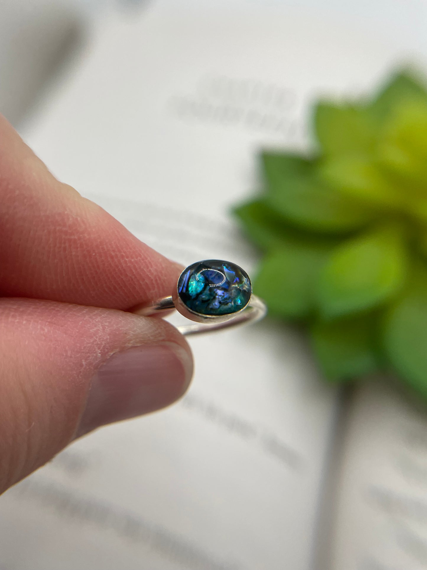Blue Shell Oval Ring-Size 6US