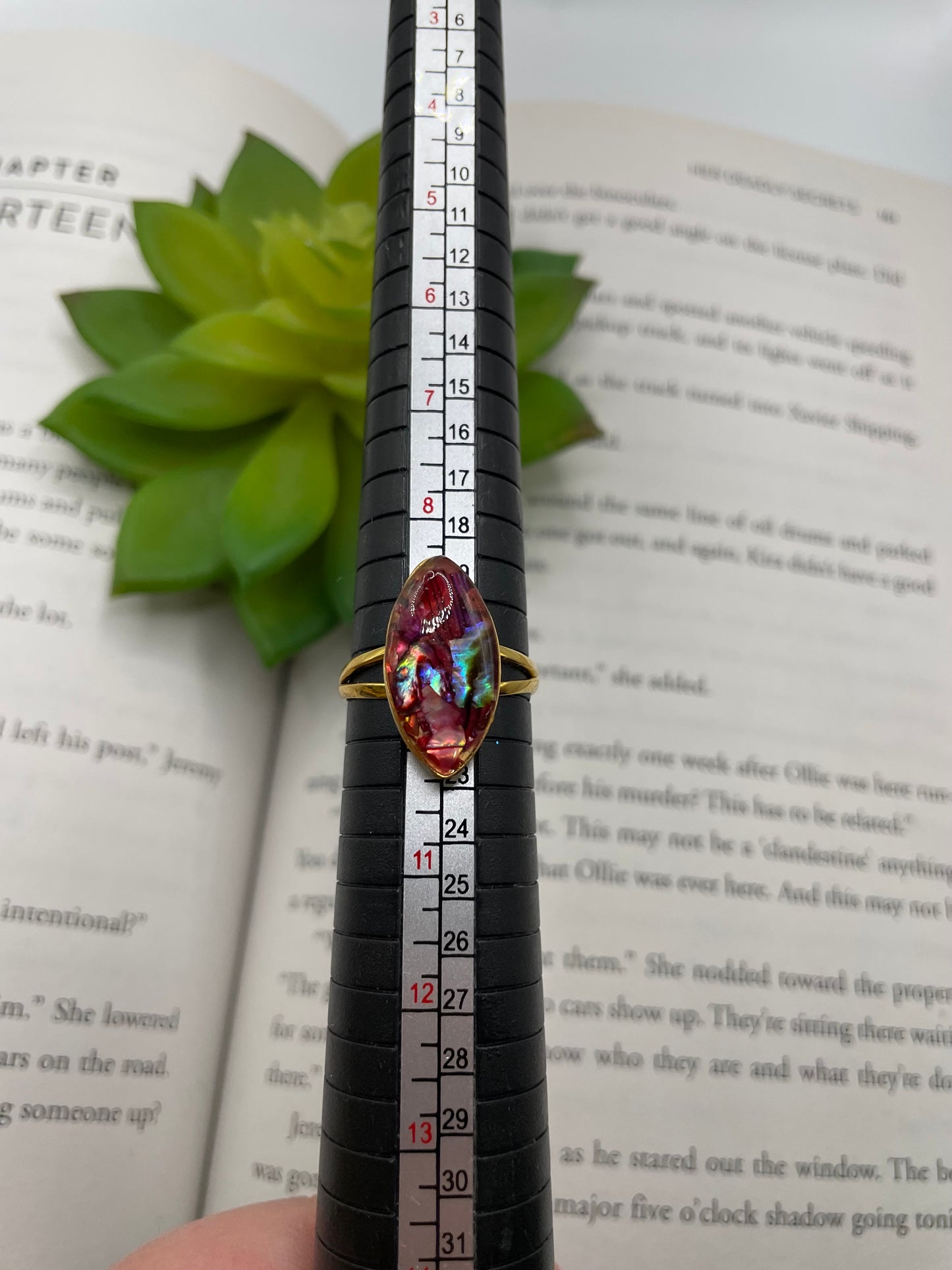 Red Shell Marquise Gold Ring- Size 9 ½ US