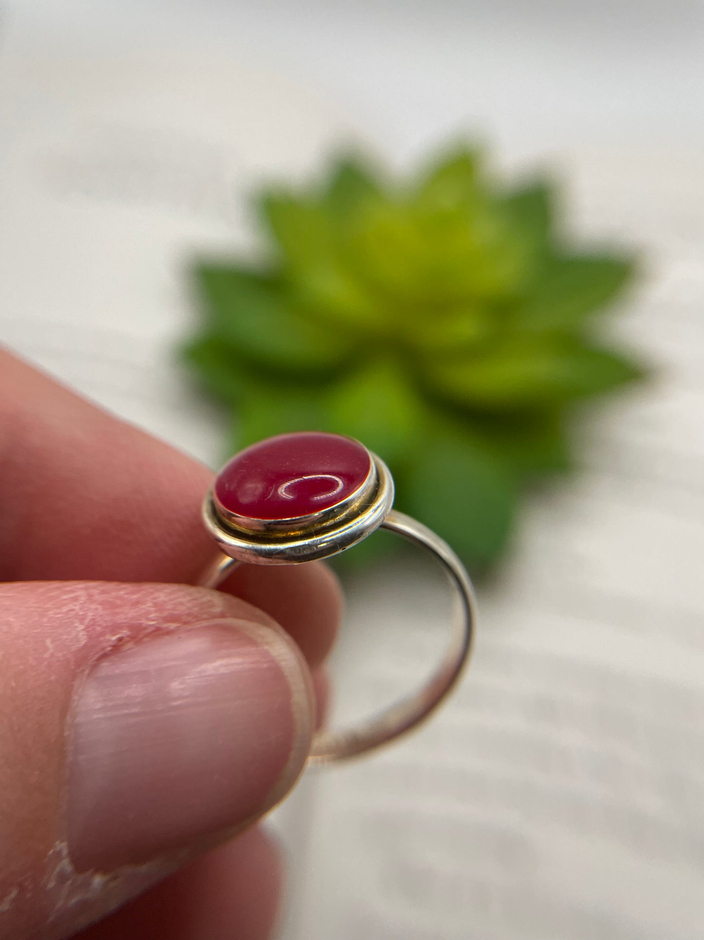 Red Round Bezel Ring-Size 9US
