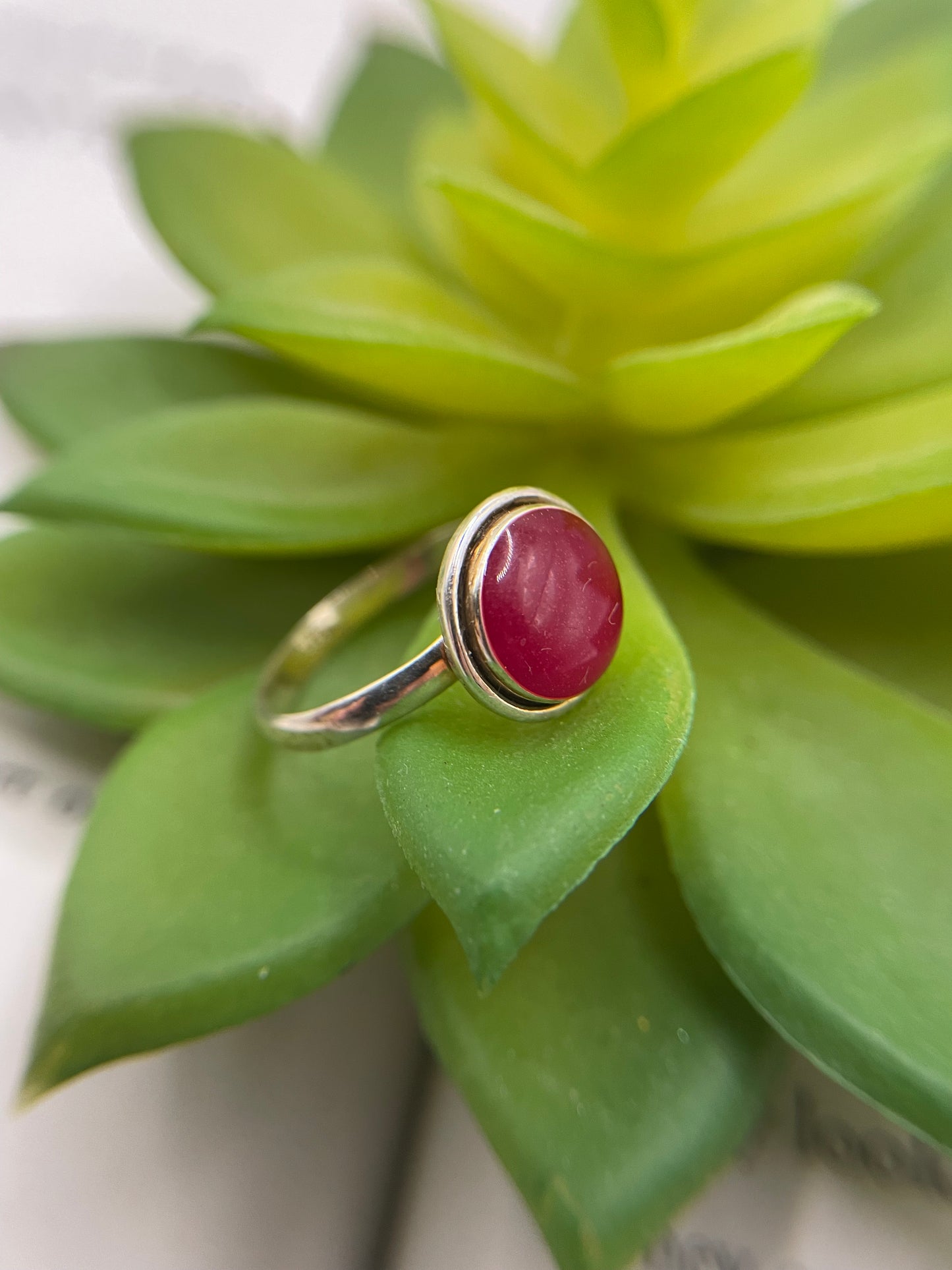 Red Round Bezel Ring-Size 9US