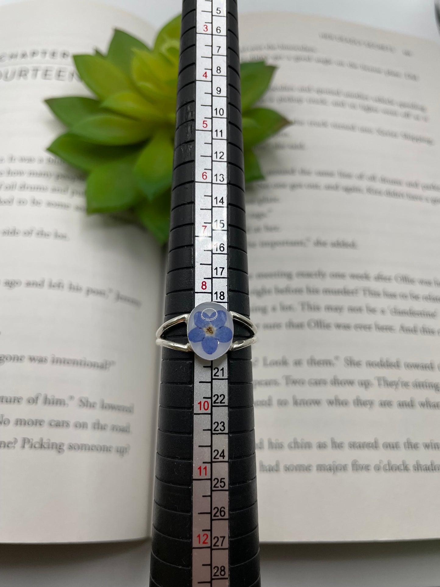 Forget-Me-Not Oval Silver Ring-Size 9US