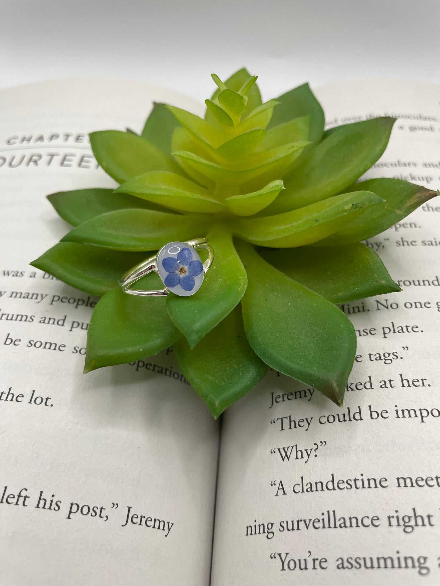 Forget-Me-Not Oval Silver Ring-Size 9US