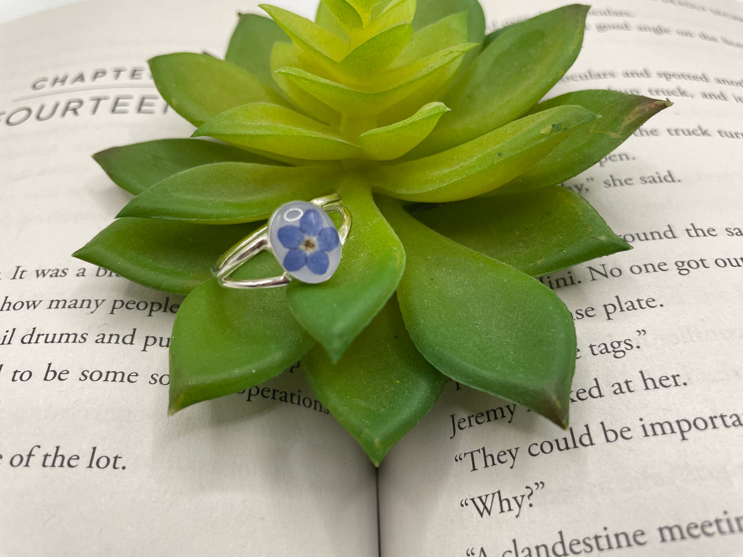 Forget-Me-Not Oval Silver Ring-Size 9US