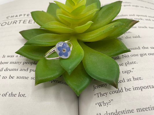 Forget-Me-Not Oval Silver Ring-Size 9US