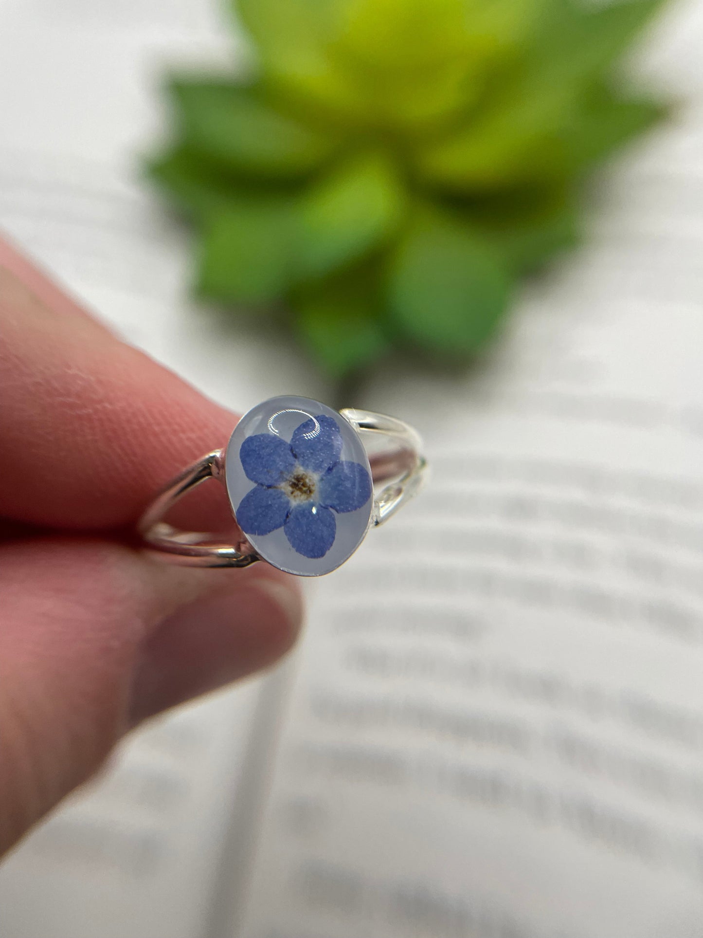 Forget-Me-Not Oval Silver Ring-Size 9US