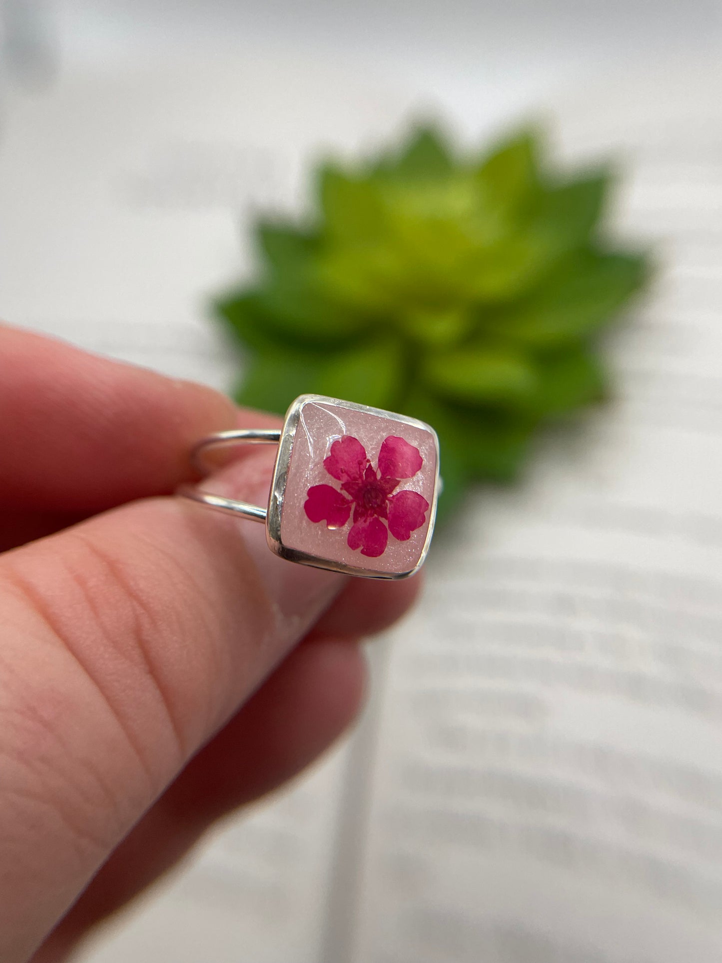 Pink Flower Square Ring-Size 9US