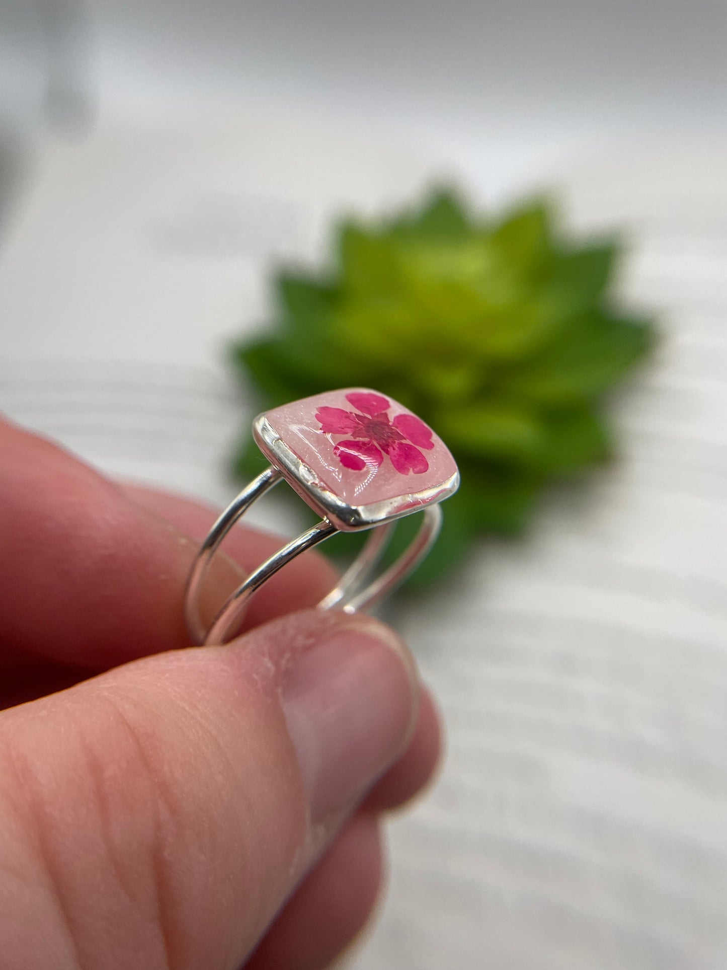 Pink Flower Square Ring-Size 9US