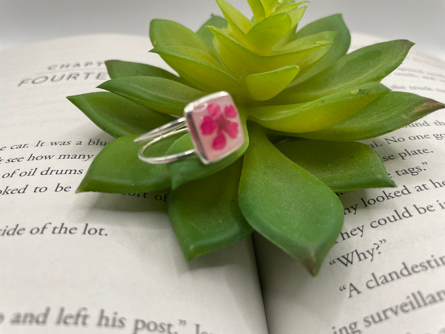 Pink Flower Square Ring-Size 9US