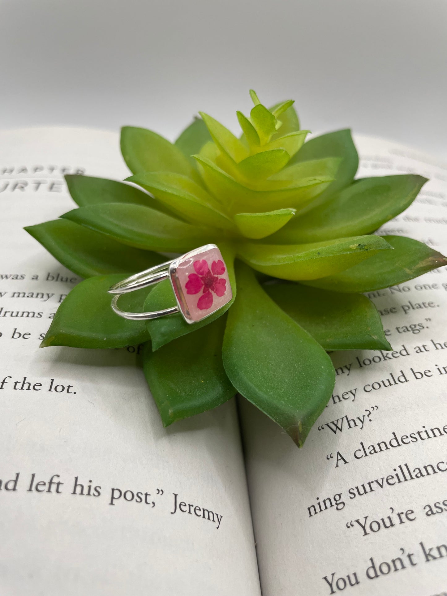 Pink Flower Square Ring-Size 9US