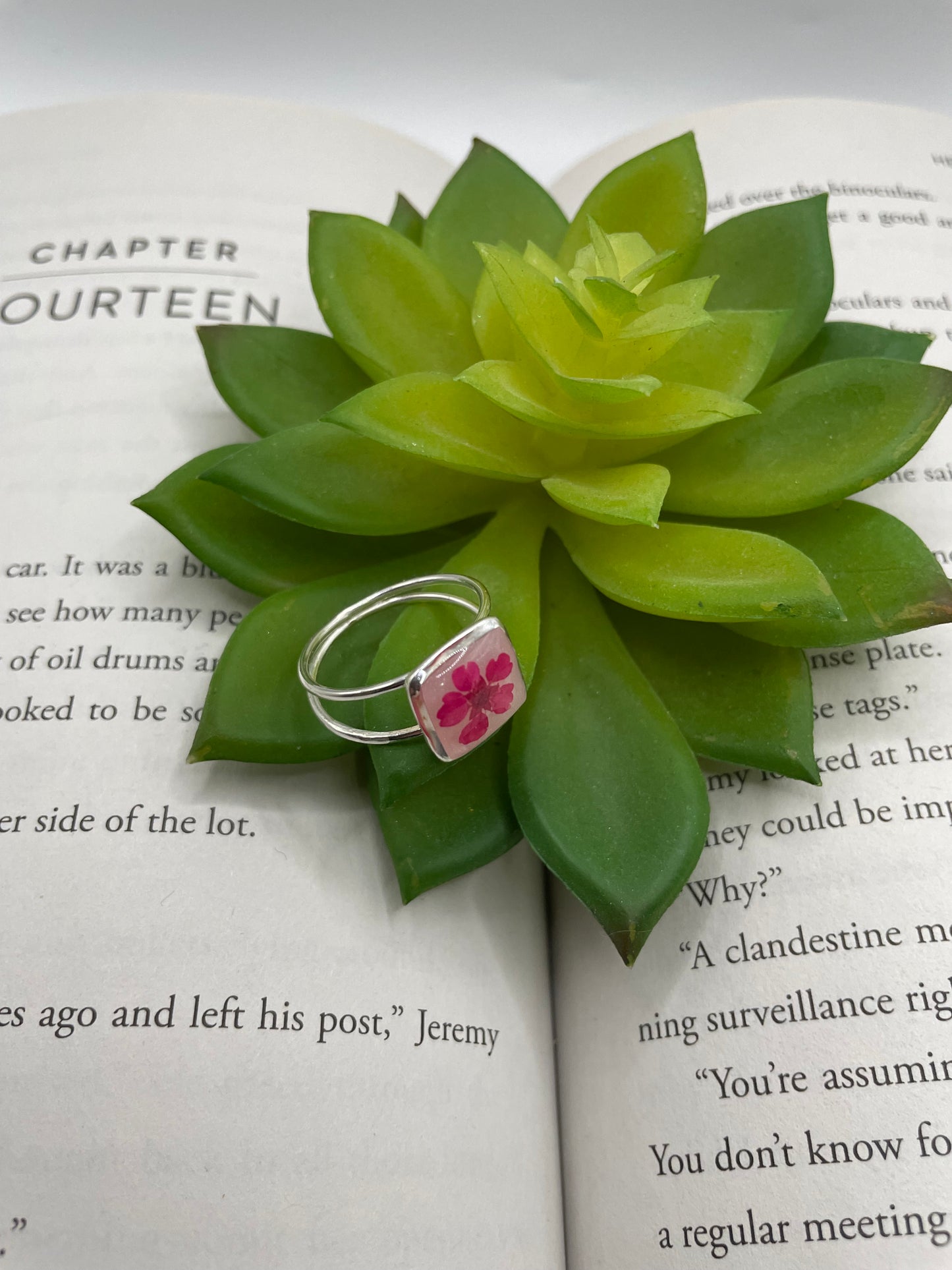 Pink Flower Square Ring-Size 9US