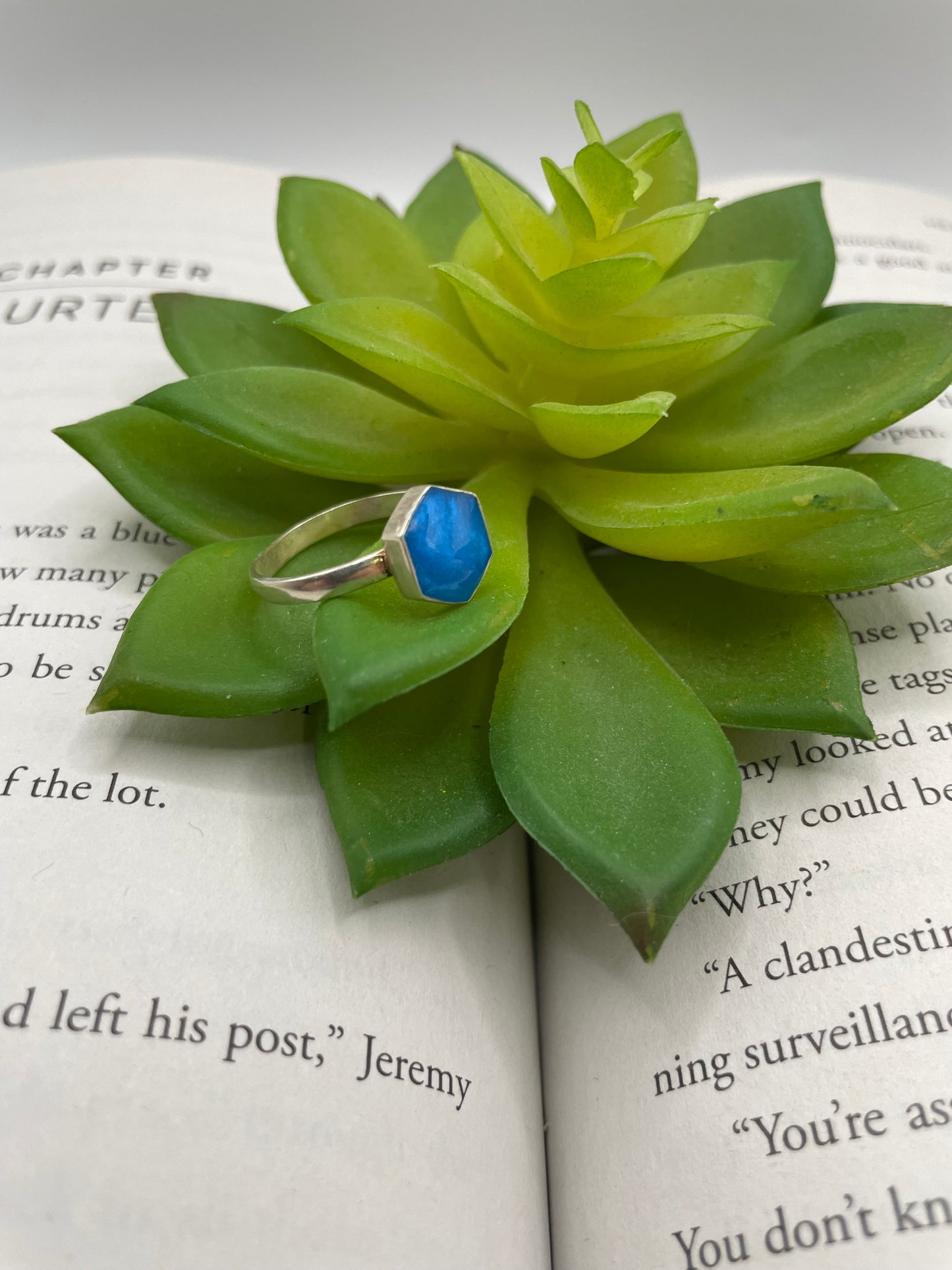 Silver Blue Hexagon Ring
