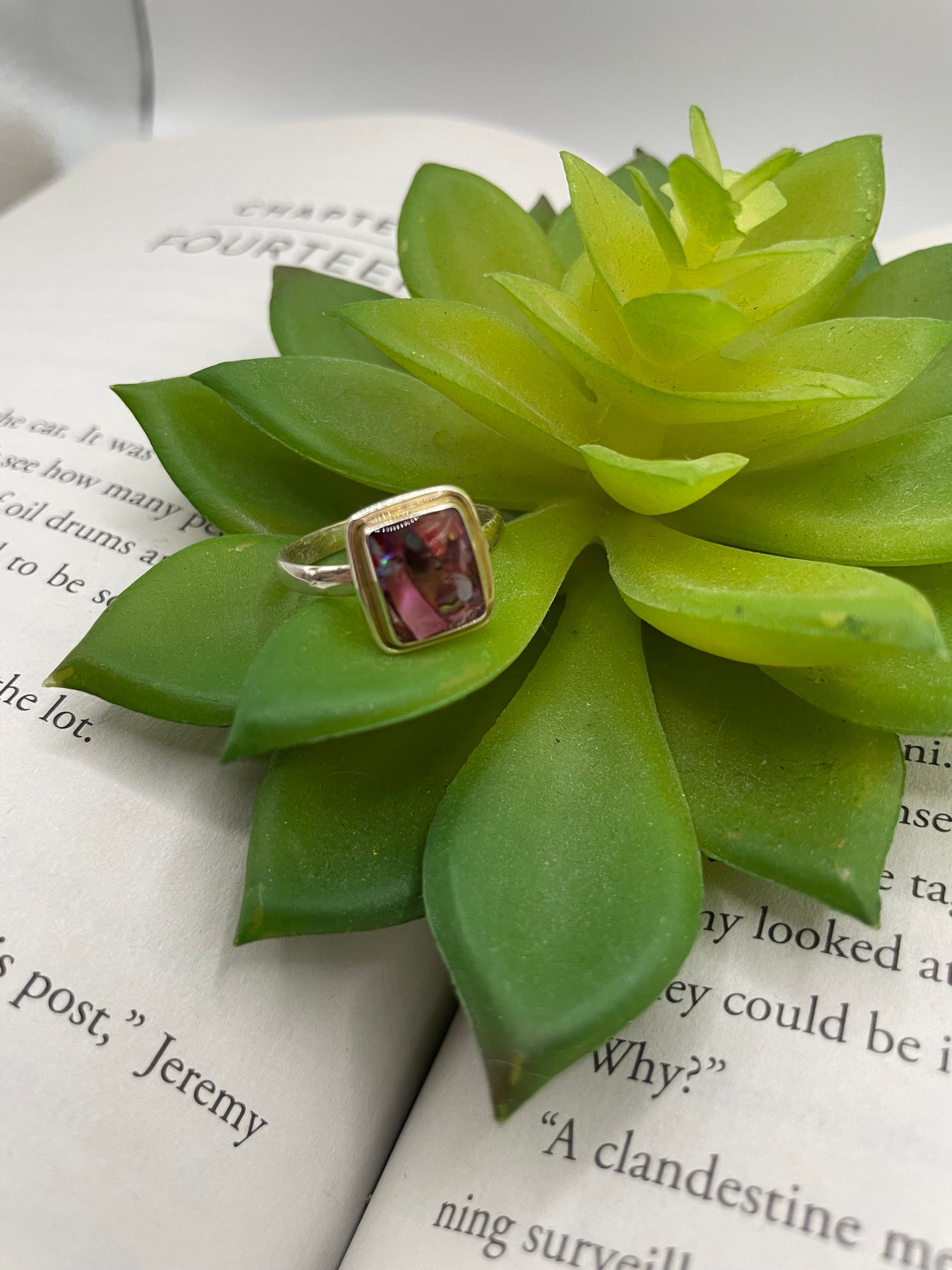 Pink Shell Rectangle Ring- Size 7 ½US