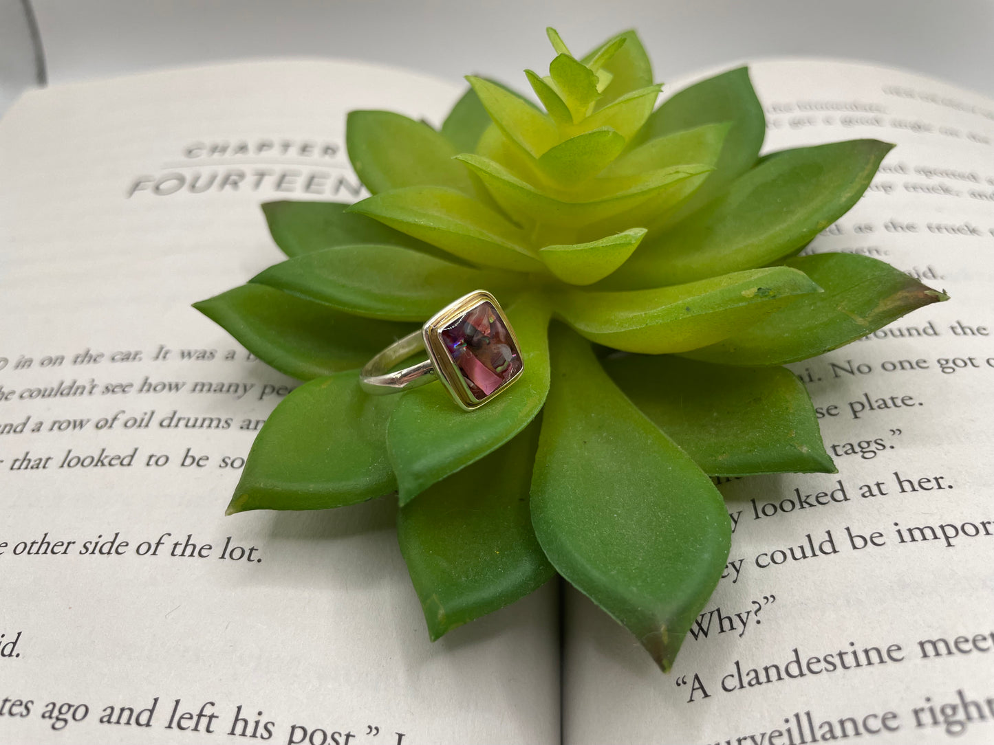 Pink Shell Rectangle Ring- Size 7 ½US