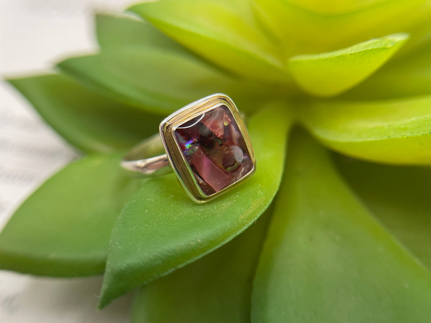 Pink Shell Rectangle Ring- Size 7 ½US