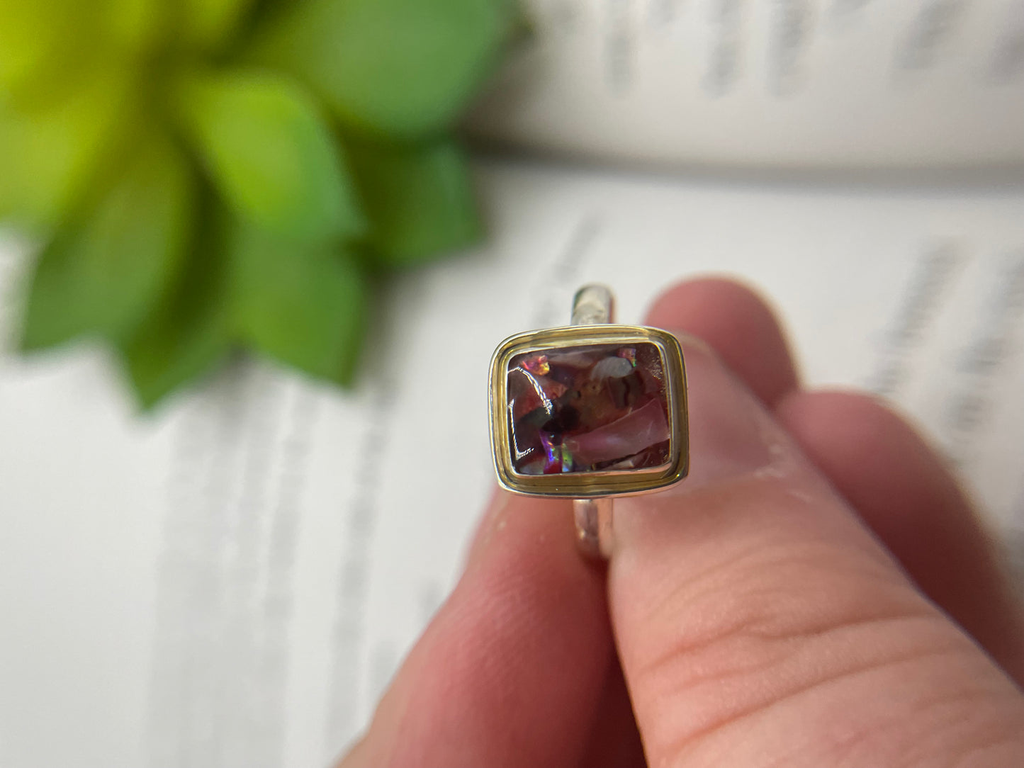 Pink Shell Rectangle Ring- Size 7 ½US