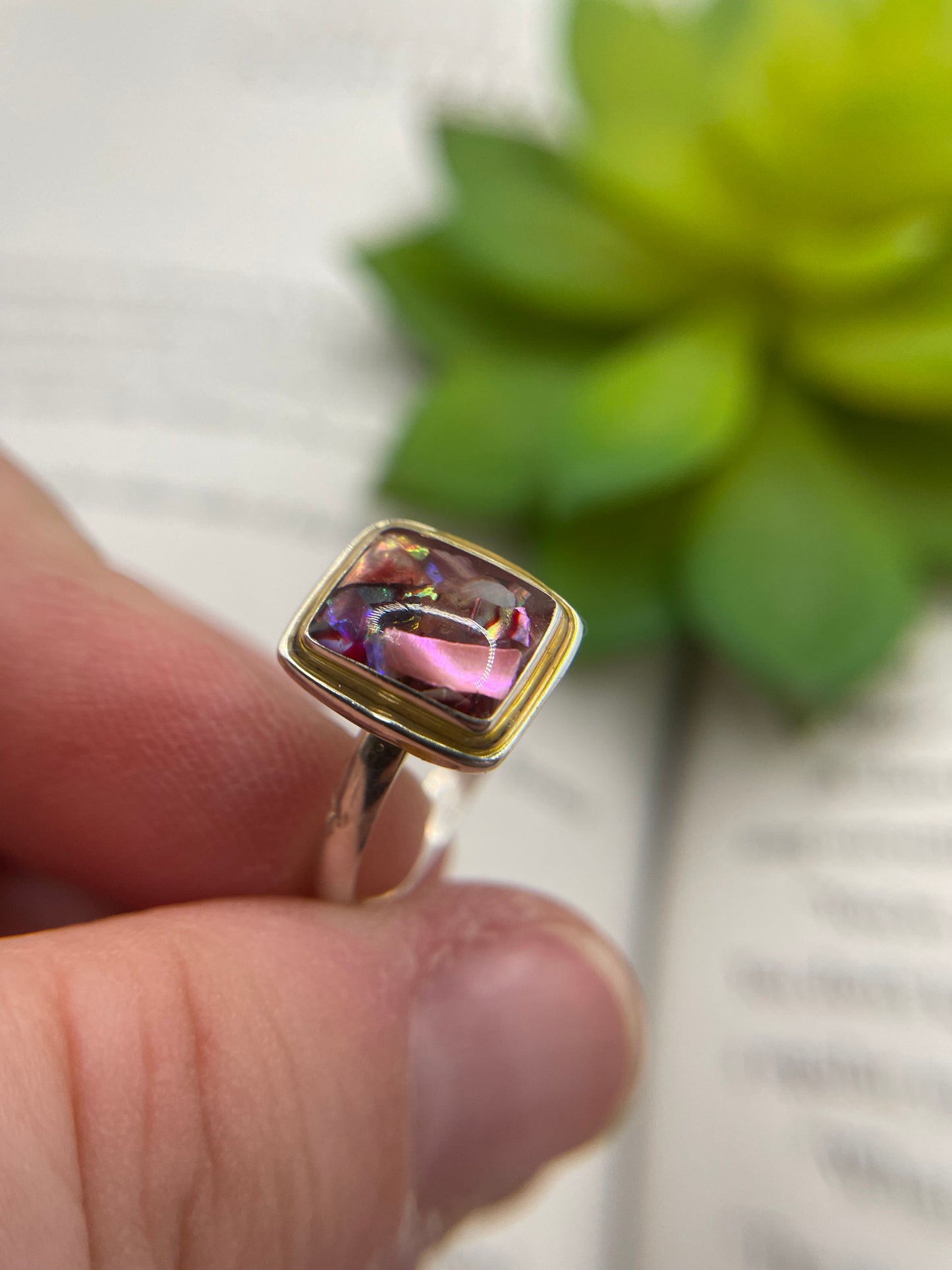 Pink Shell Rectangle Ring- Size 7 ½US