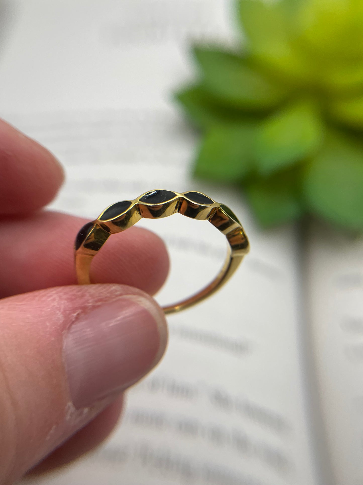 Gold-Plated Marquise Black Ring – Size 9½ US