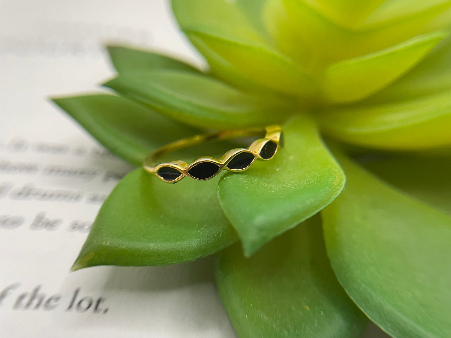 Gold-Plated Marquise Black Ring – Size 9½ US