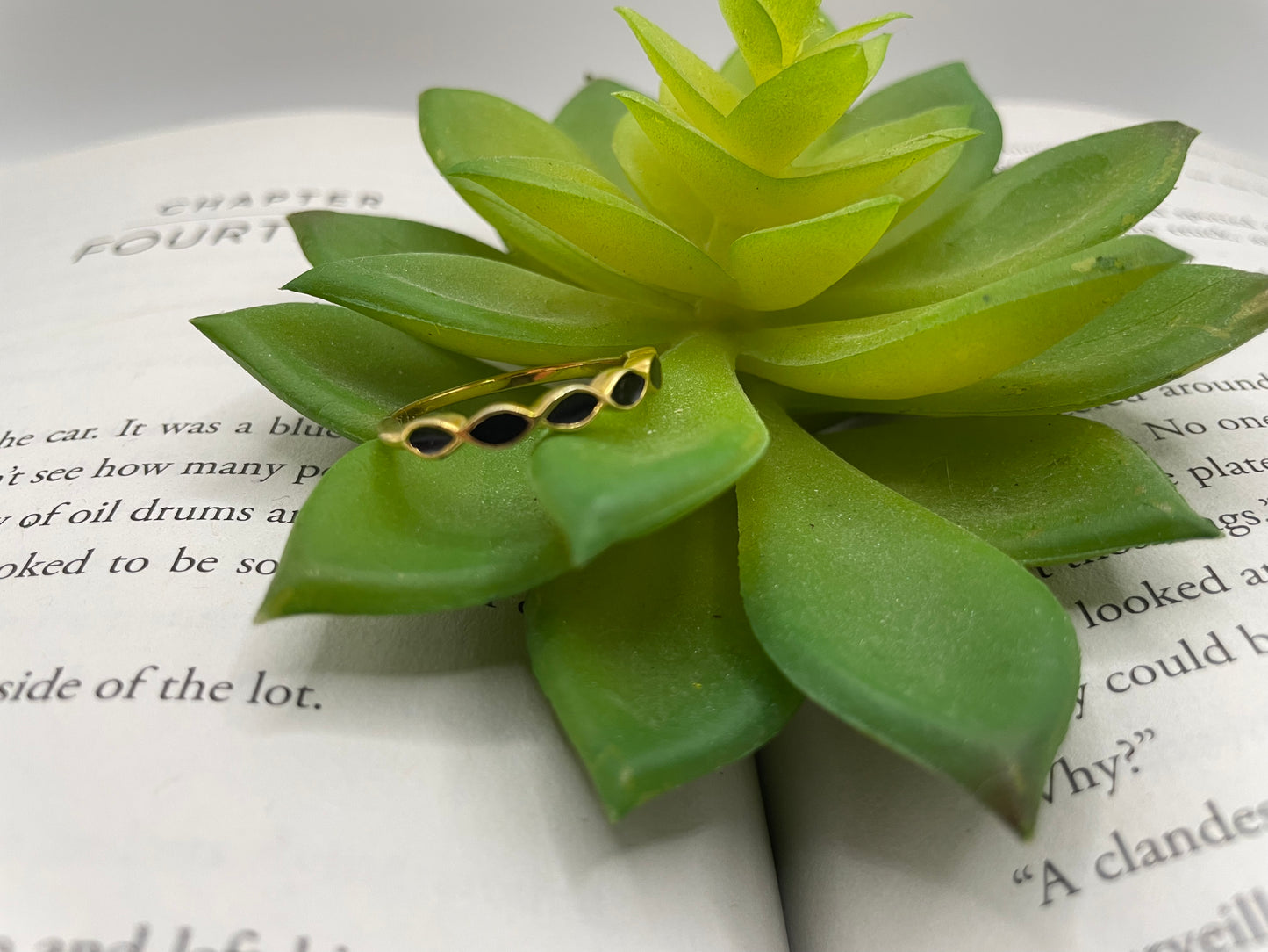 Gold-Plated Marquise Black Ring – Size 9½ US