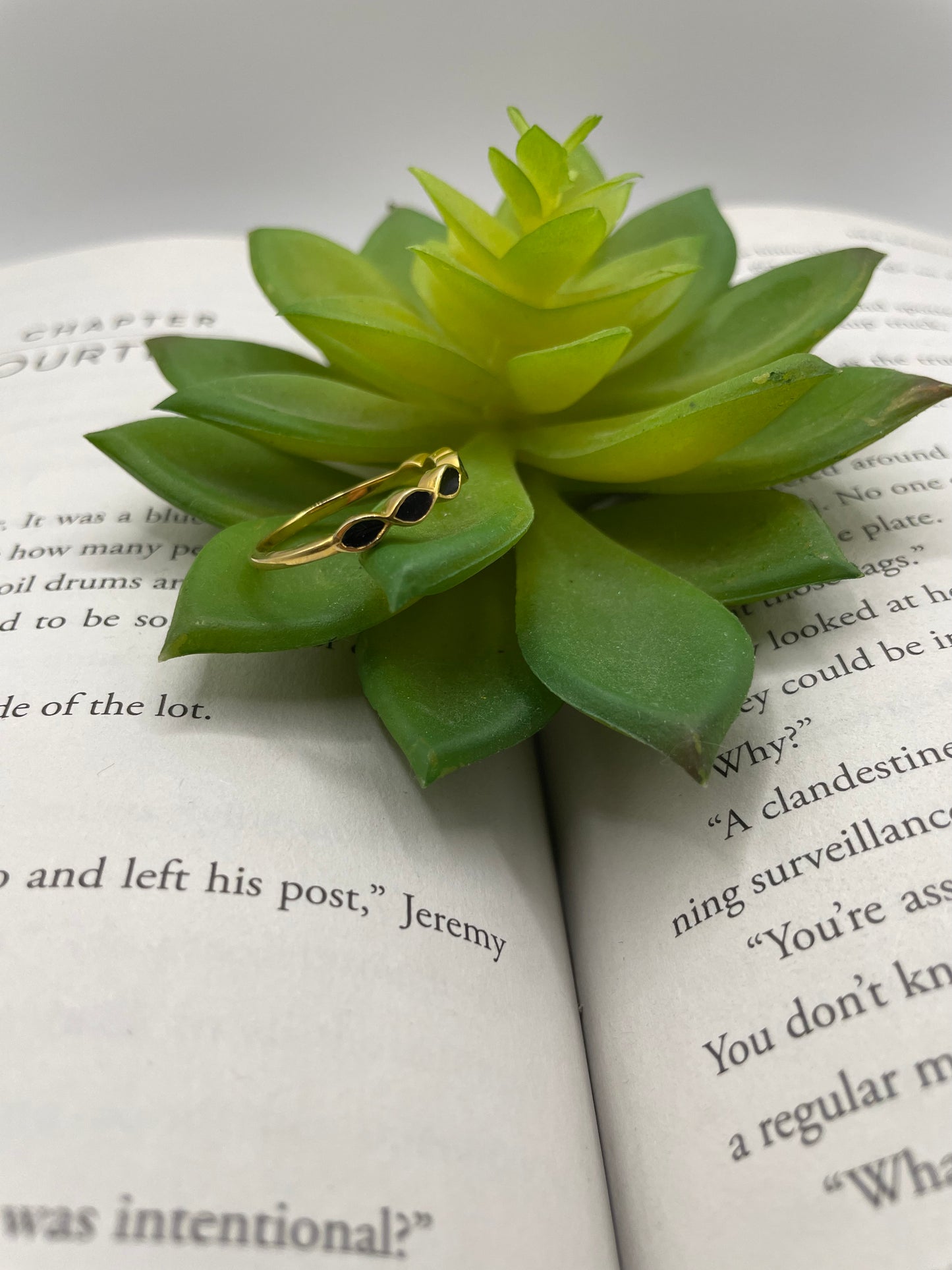 Gold-Plated Marquise Black Ring – Size 9½ US