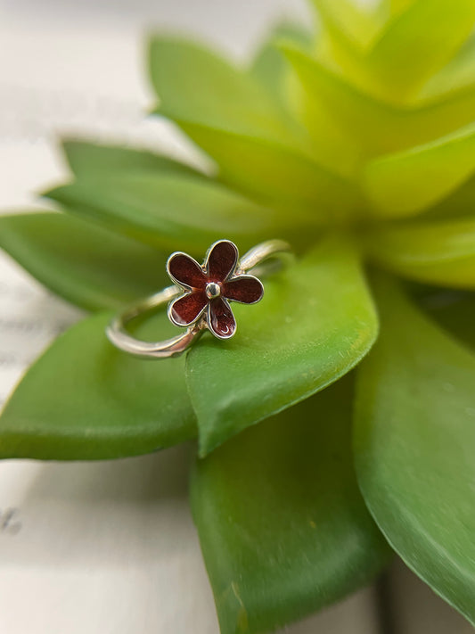 Red Flower Resin Ring – Size 7½ US