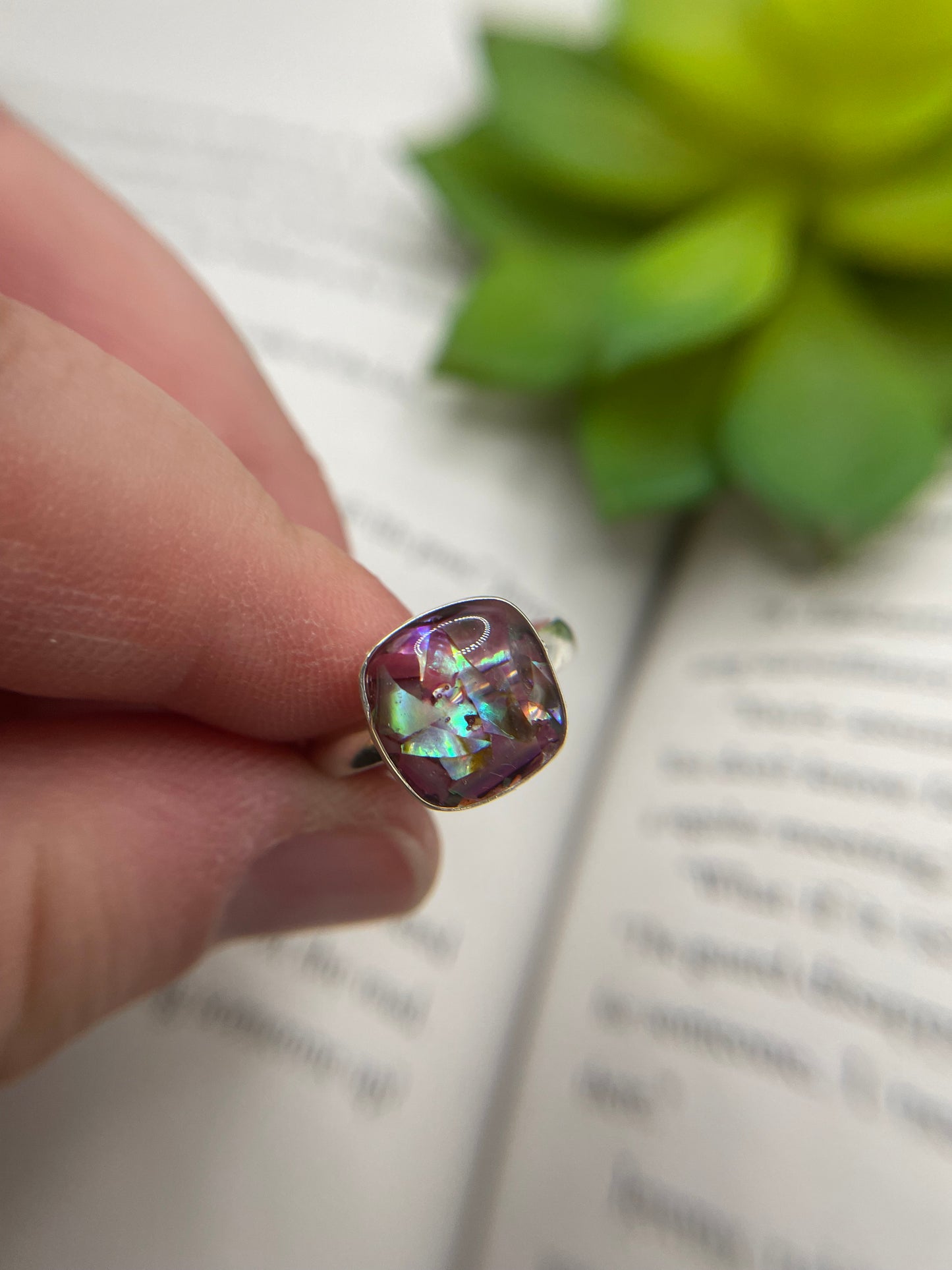 Square Pink Shell Ring – Size 7 US