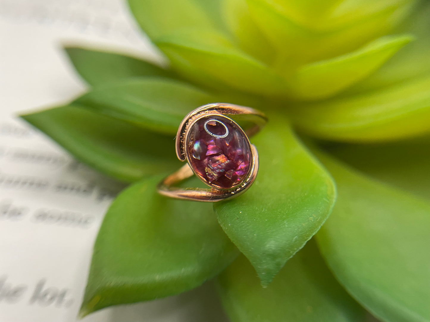 Rose Gold Sterling Silver Oval Shell and Resin Ring – Size 7 US