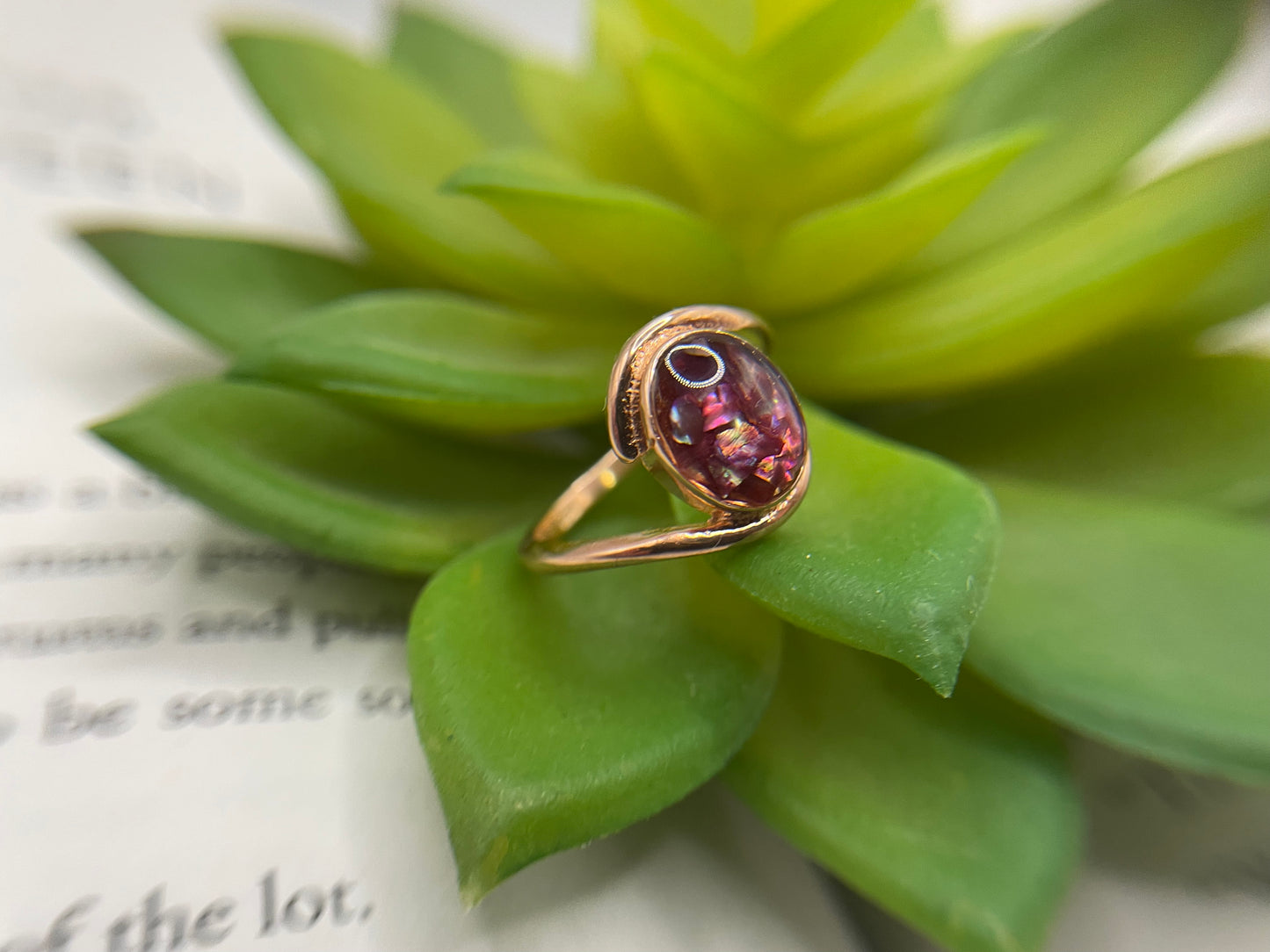 Rose Gold Sterling Silver Oval Shell and Resin Ring – Size 7 US