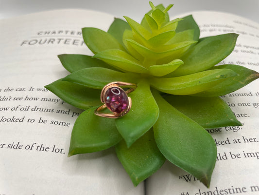 Rose Gold Sterling Silver Oval Shell and Resin Ring – Size 7 US