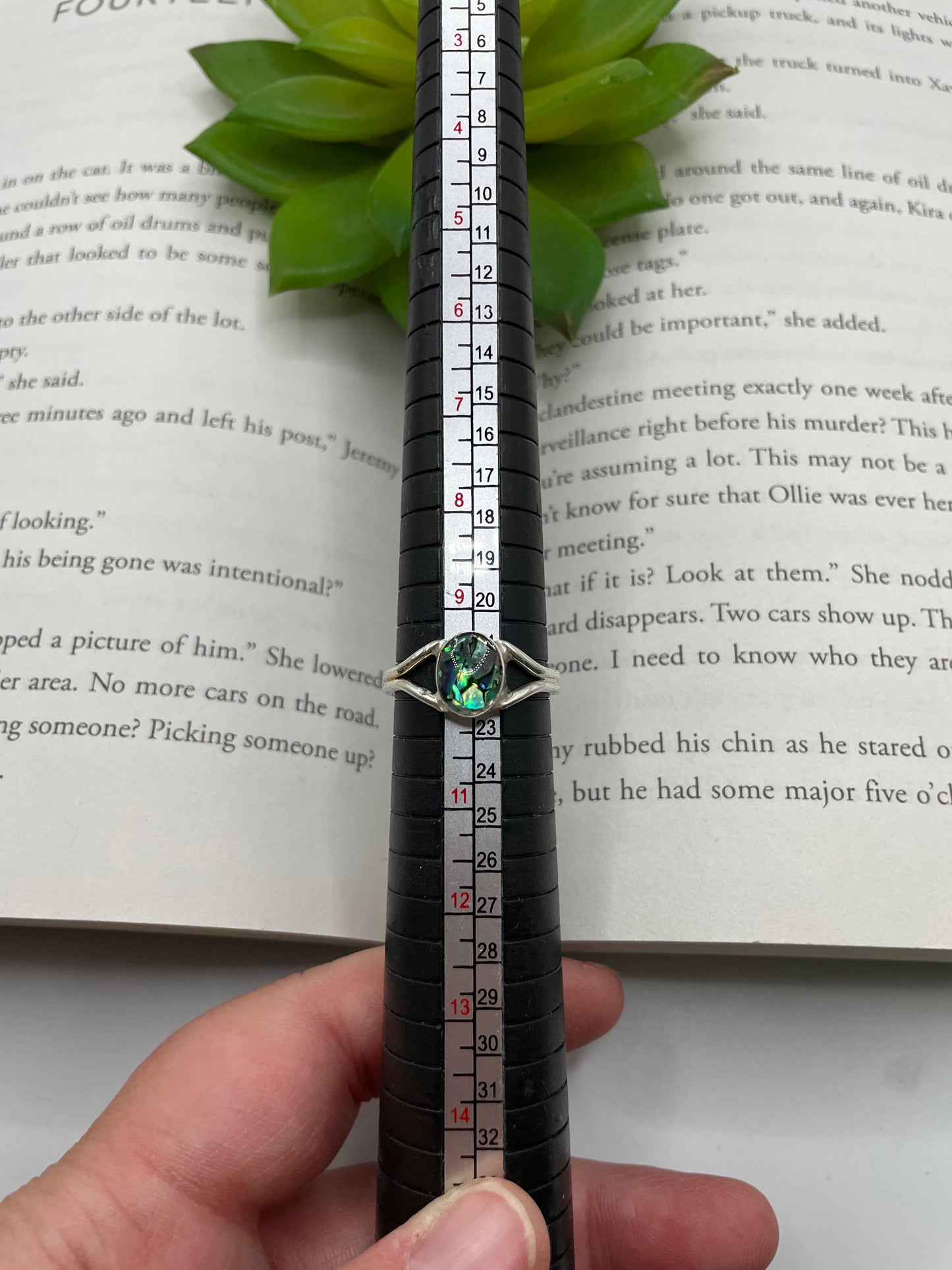 Double Band Ring with Blue Shell– Size 9½ US