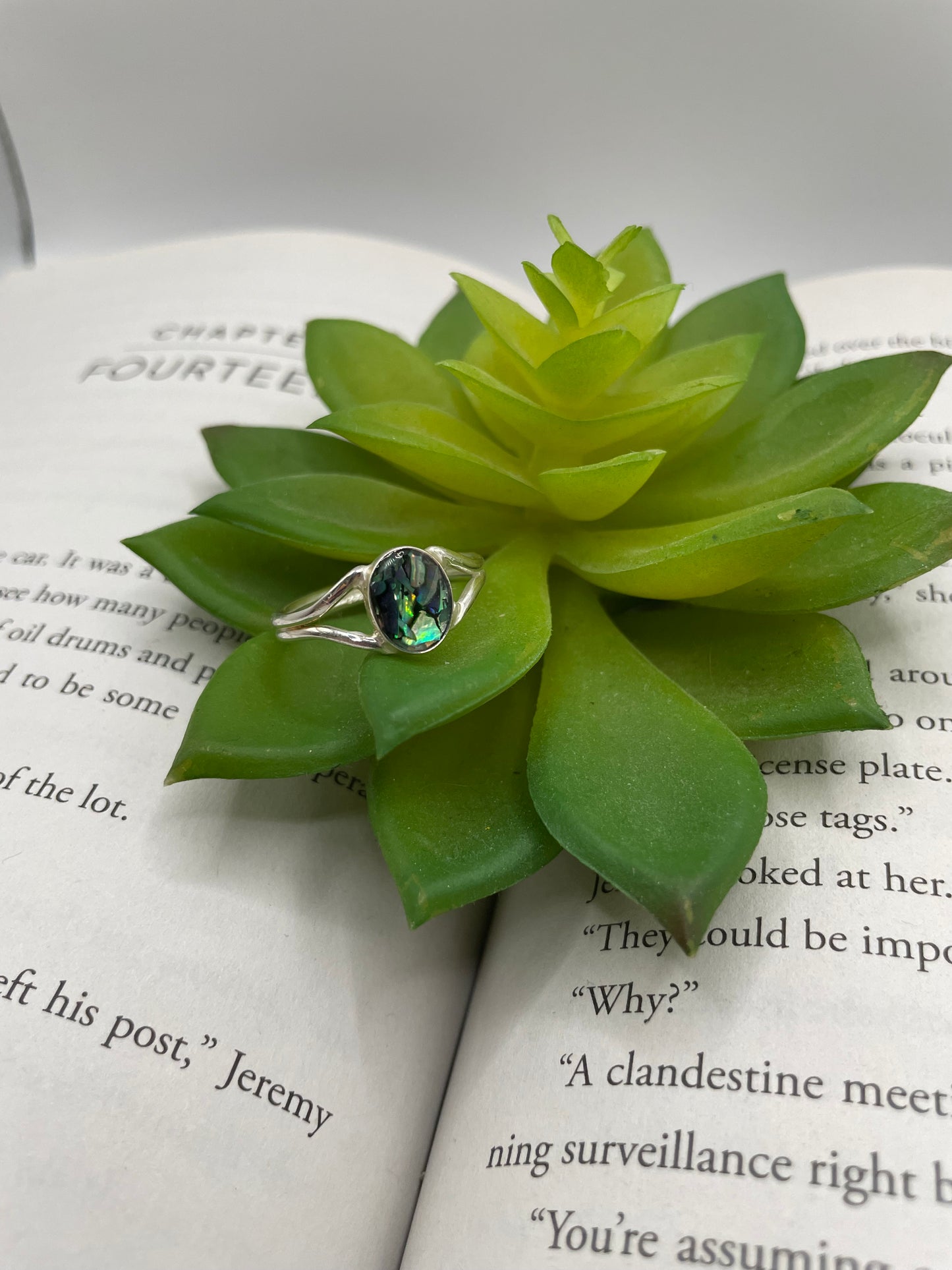 Double Band Ring with Blue Shell– Size 9½ US