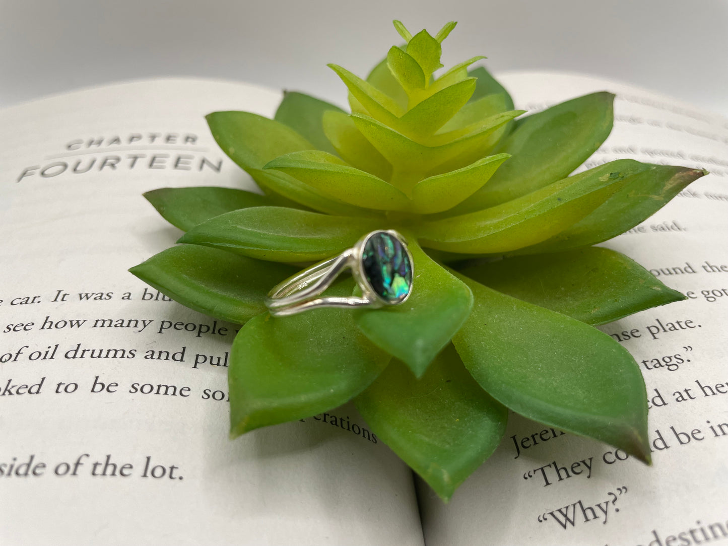 Double Band Ring with Blue Shell– Size 9½ US