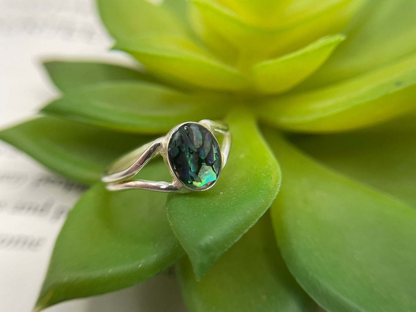 Double Band Ring with Blue Shell– Size 9½ US