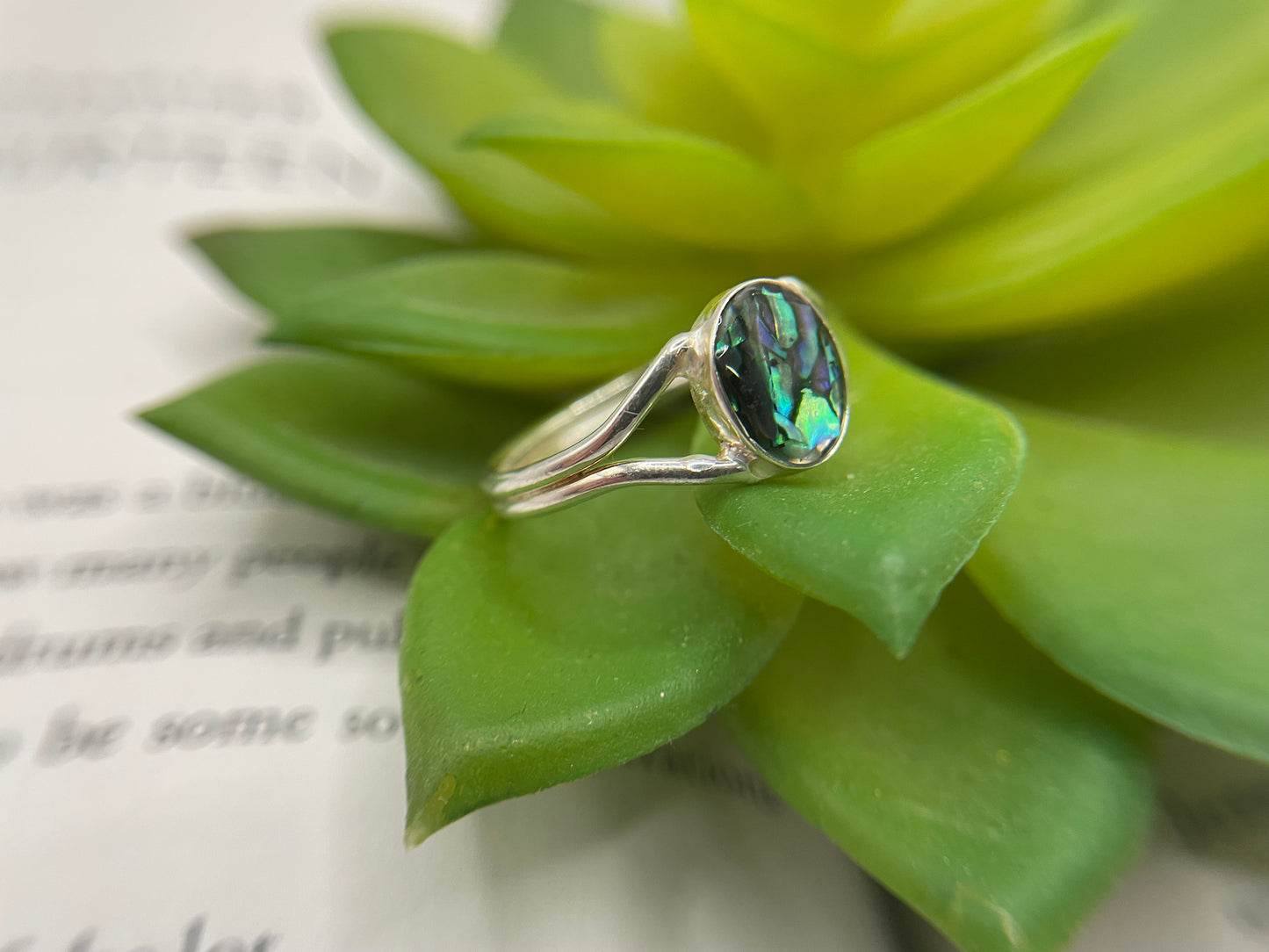 Double Band Ring with Blue Shell– Size 9½ US