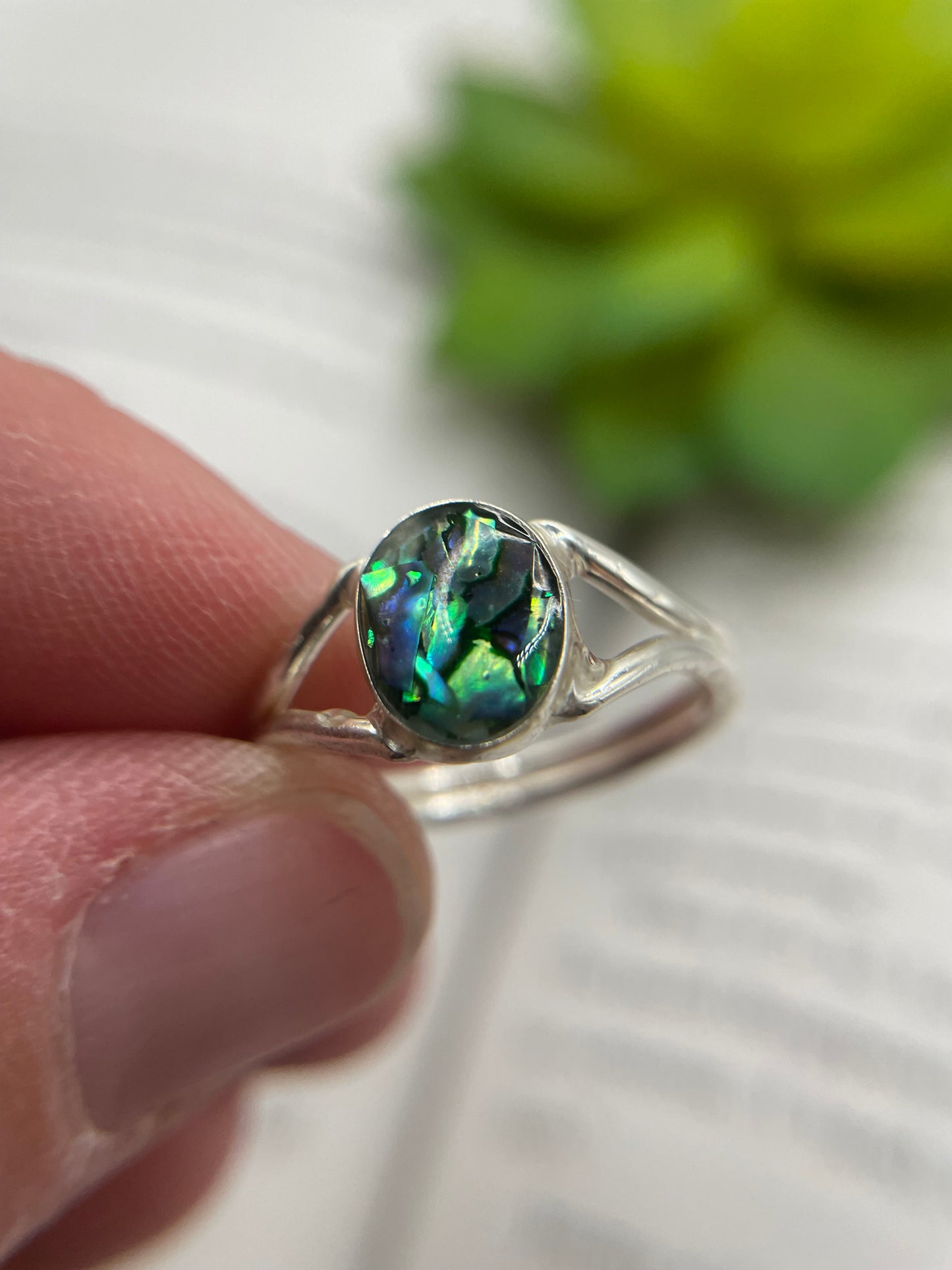 Double Band Ring with Blue Shell– Size 9½ US